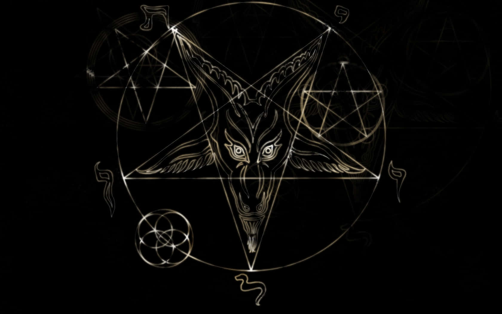 mystical occult book, candlelight, glowing golden goat-headed figure, HD Desktop Wallpaper