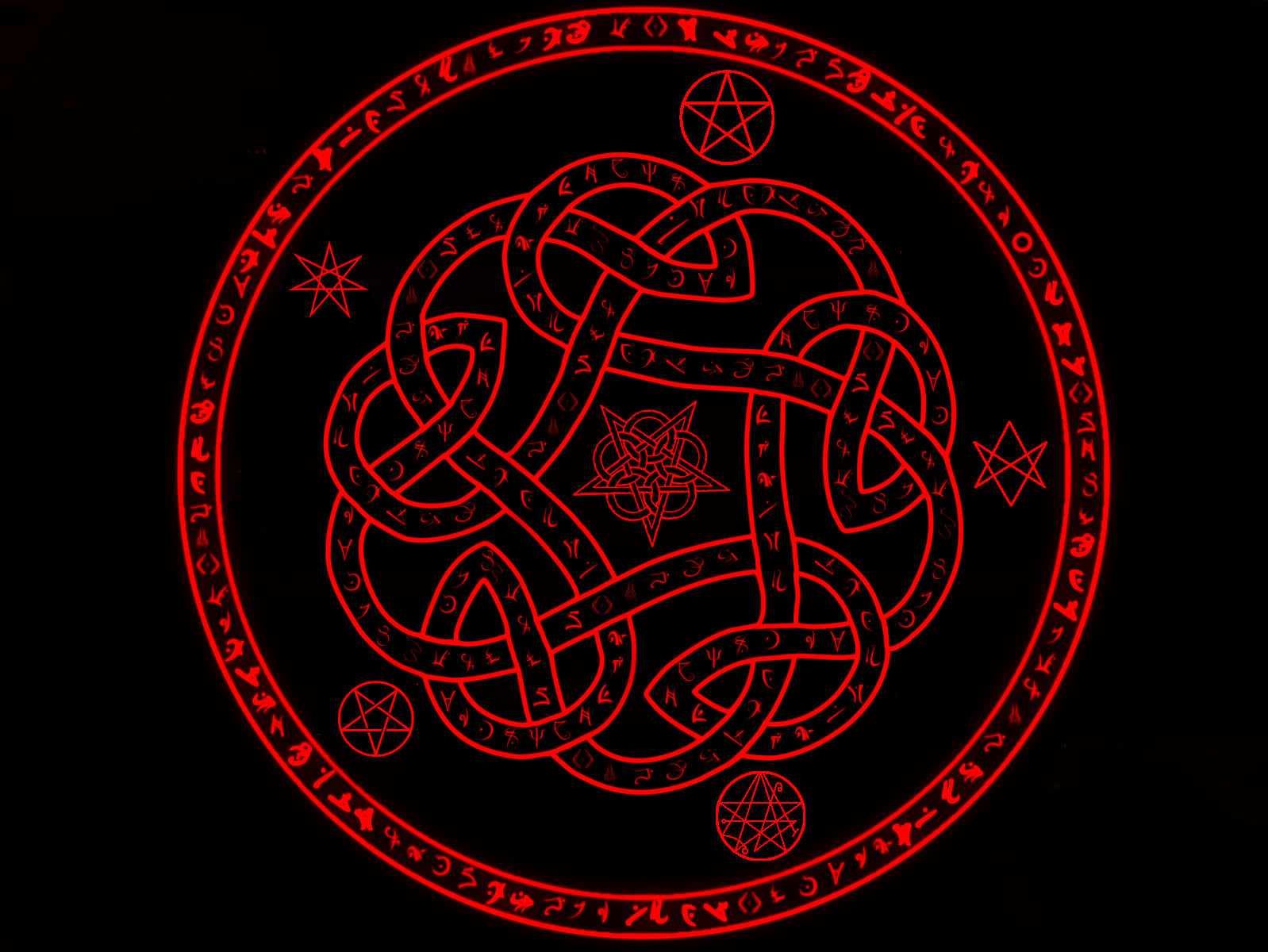 Occult, glowing red, intricate circular sigil, HD Desktop Wallpaper