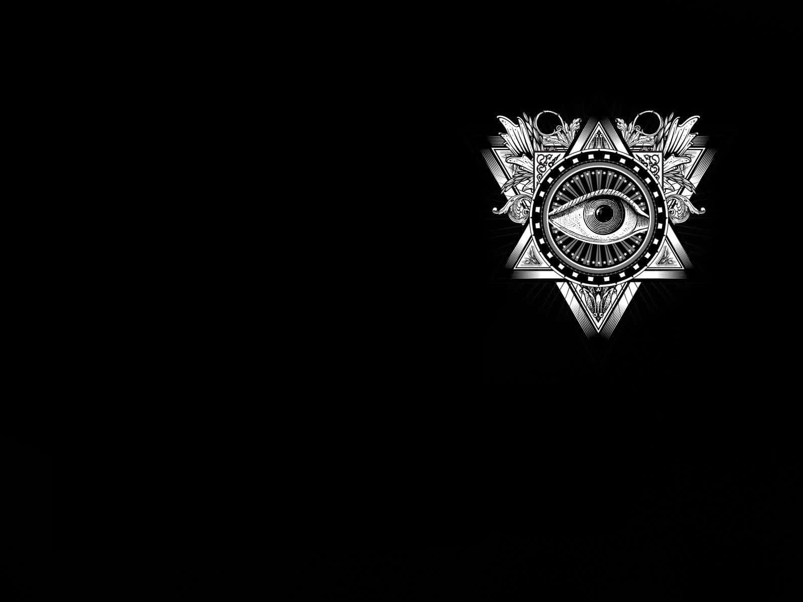 silver all-seeing eye emblem, ornate wings, geometric patterns, HD Desktop Wallpaper