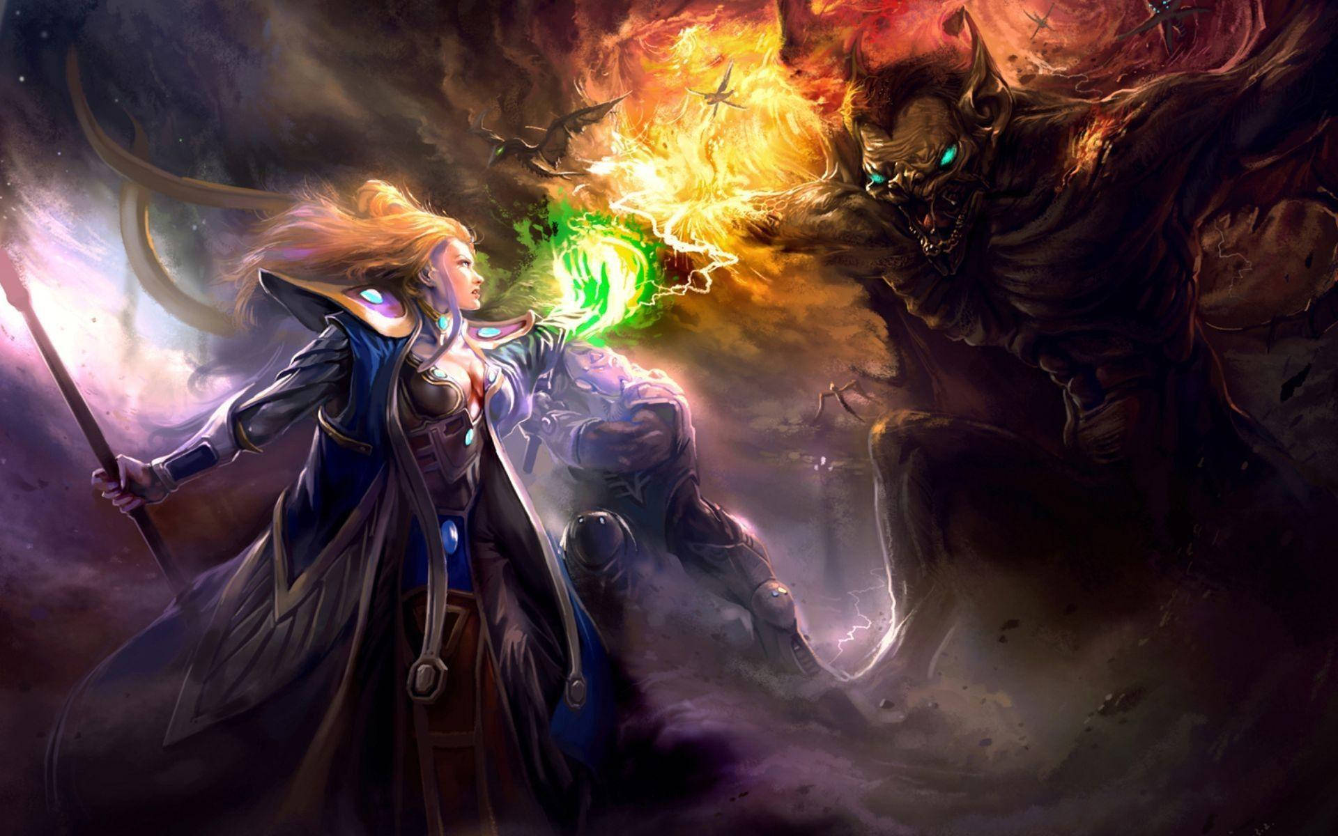 witchcraft, blonde mage, blue robes, Full HD Desktop Wallpaper