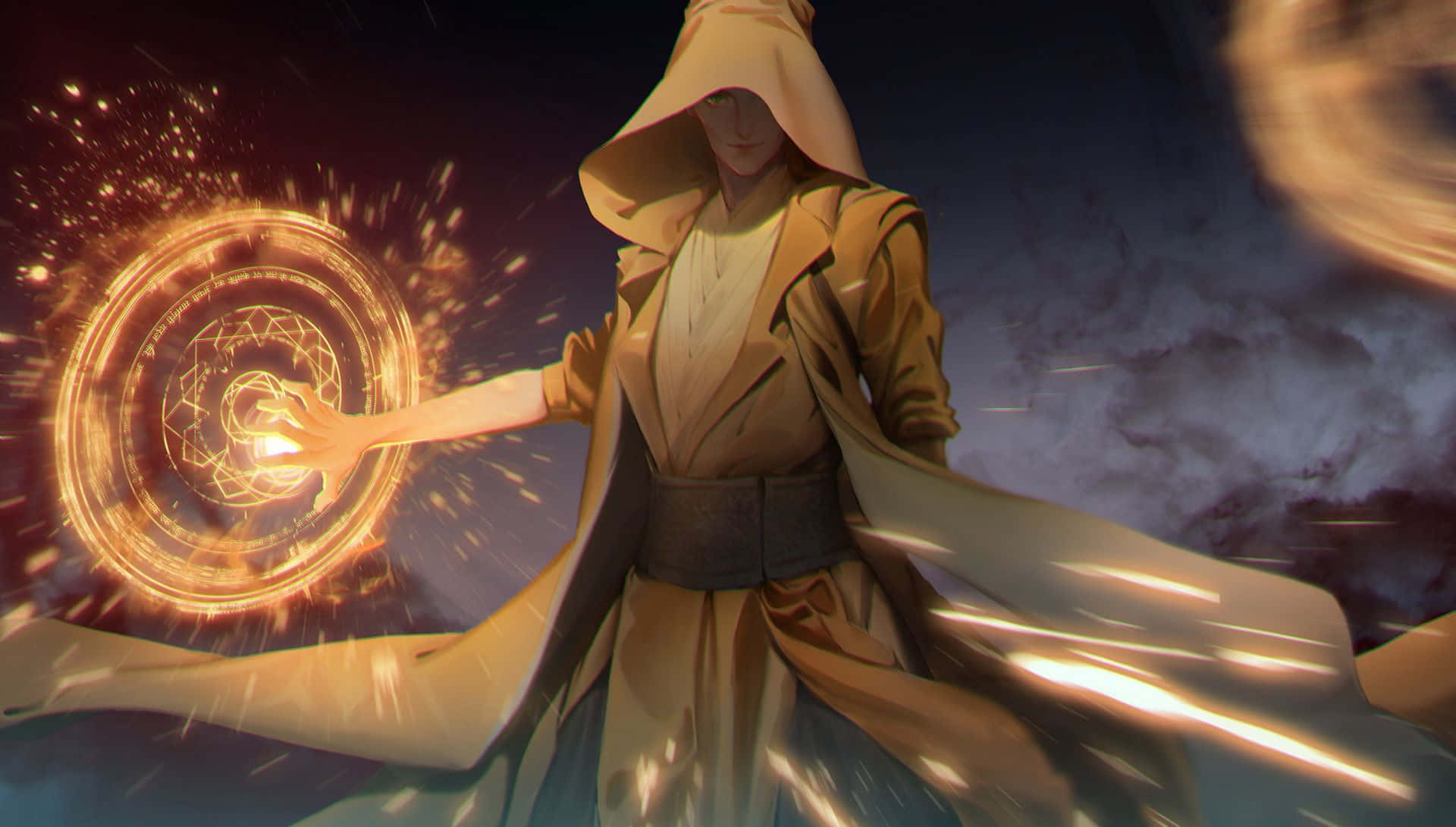 the Ancient One, glowing golden magic, radiant circular spell, Full HD Desktop Wallpaper