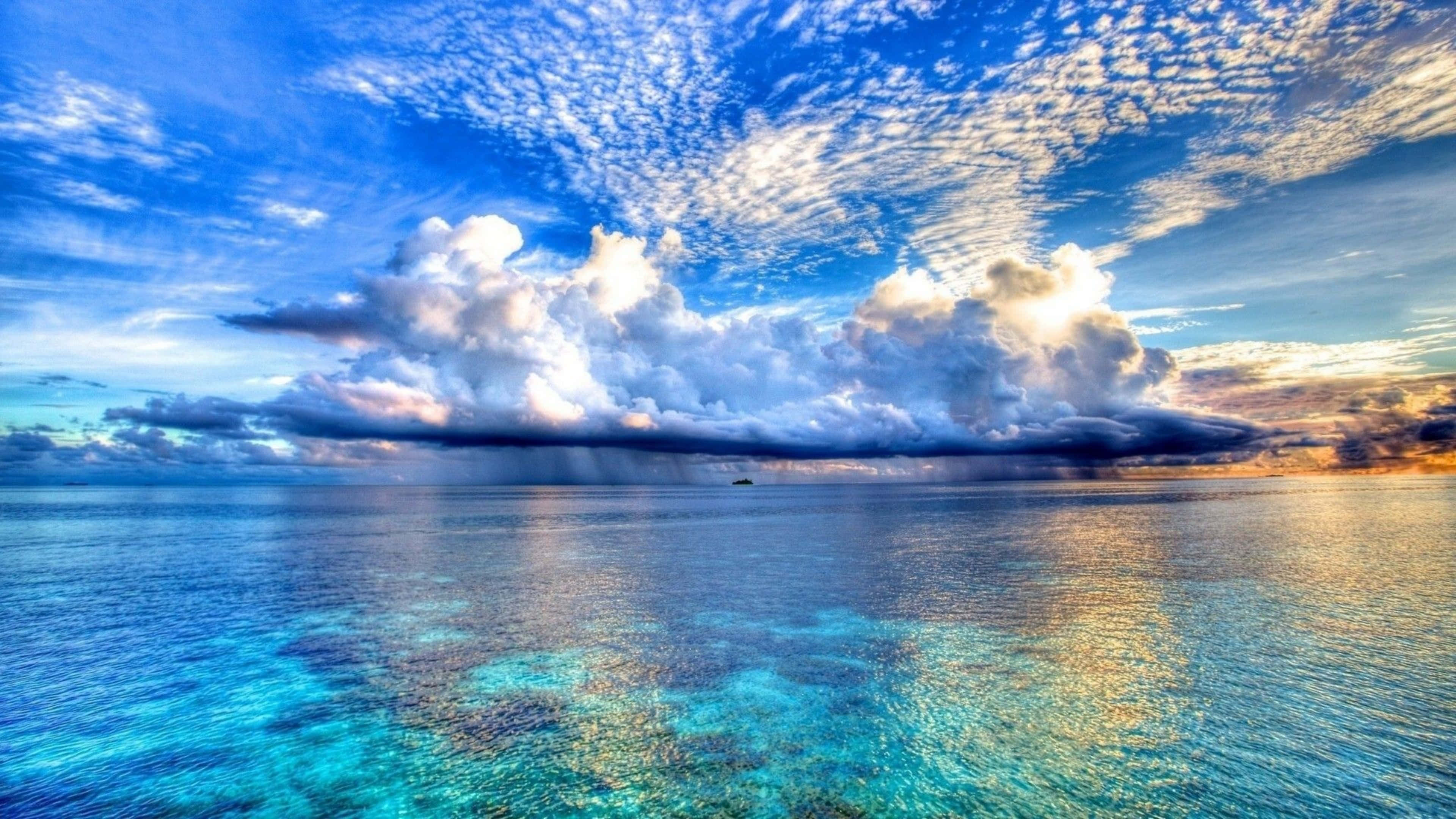 Ocean 4K iPad, turquoise ocean, fluffy white clouds, 4K Desktop Wallpaper