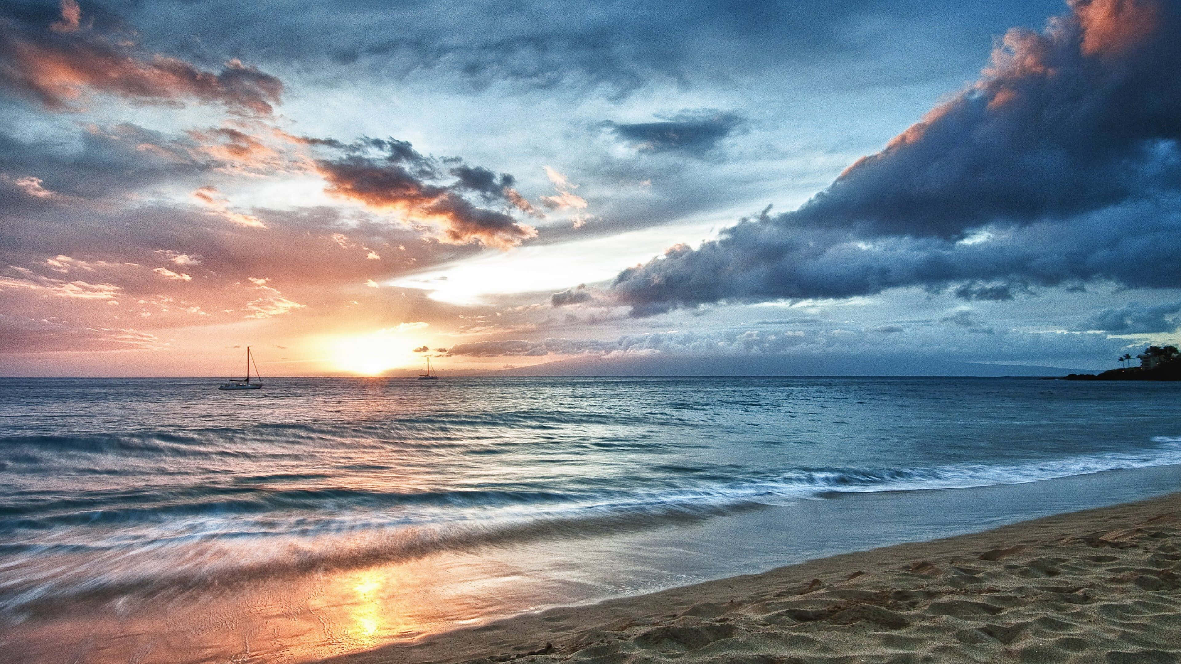 Ocean 4K iPad, sunset, fiery orange, 4K Desktop Wallpaper