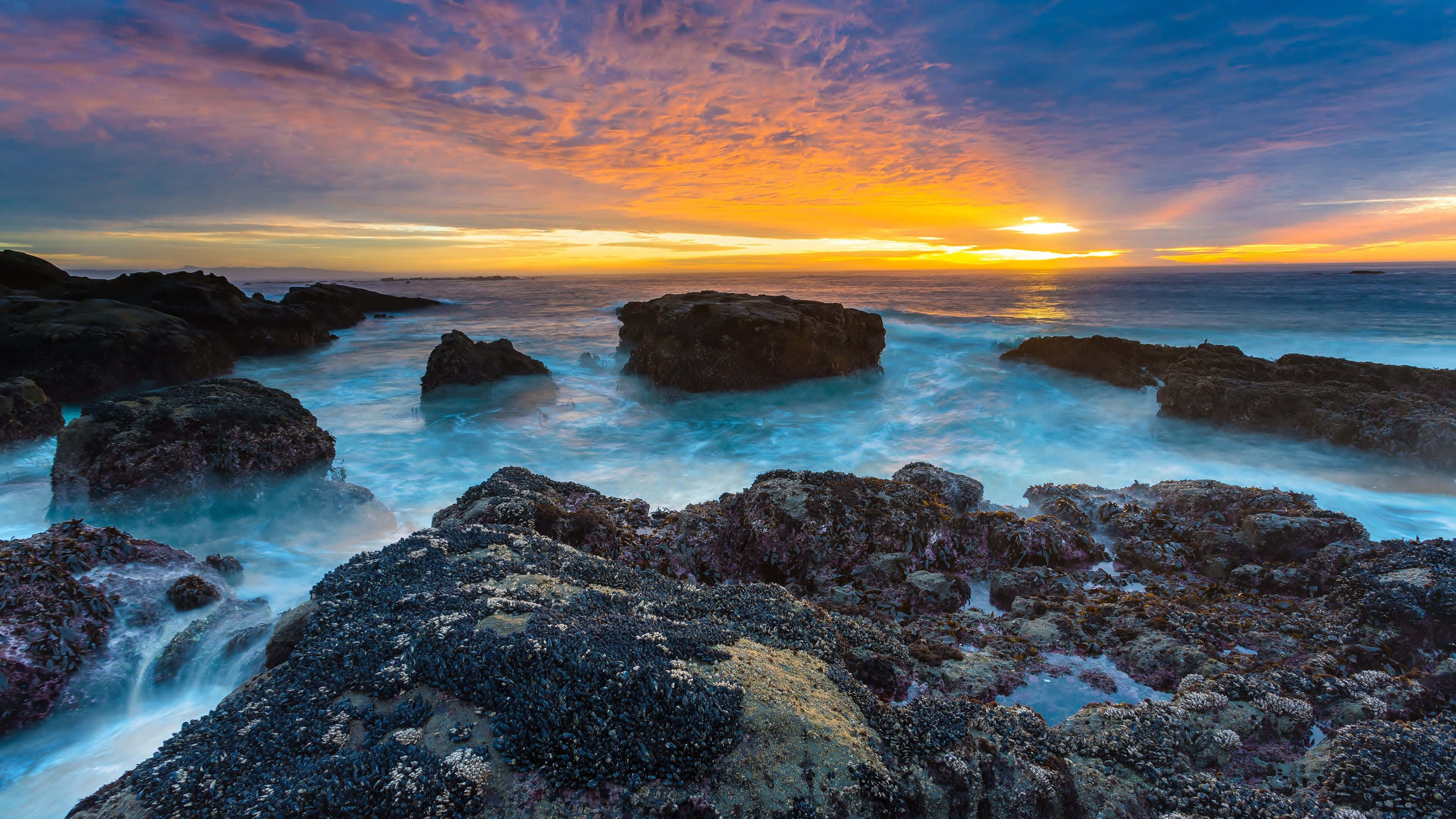 Ocean 4K iPad, sunset, fiery orange, 4K Desktop Wallpaper
