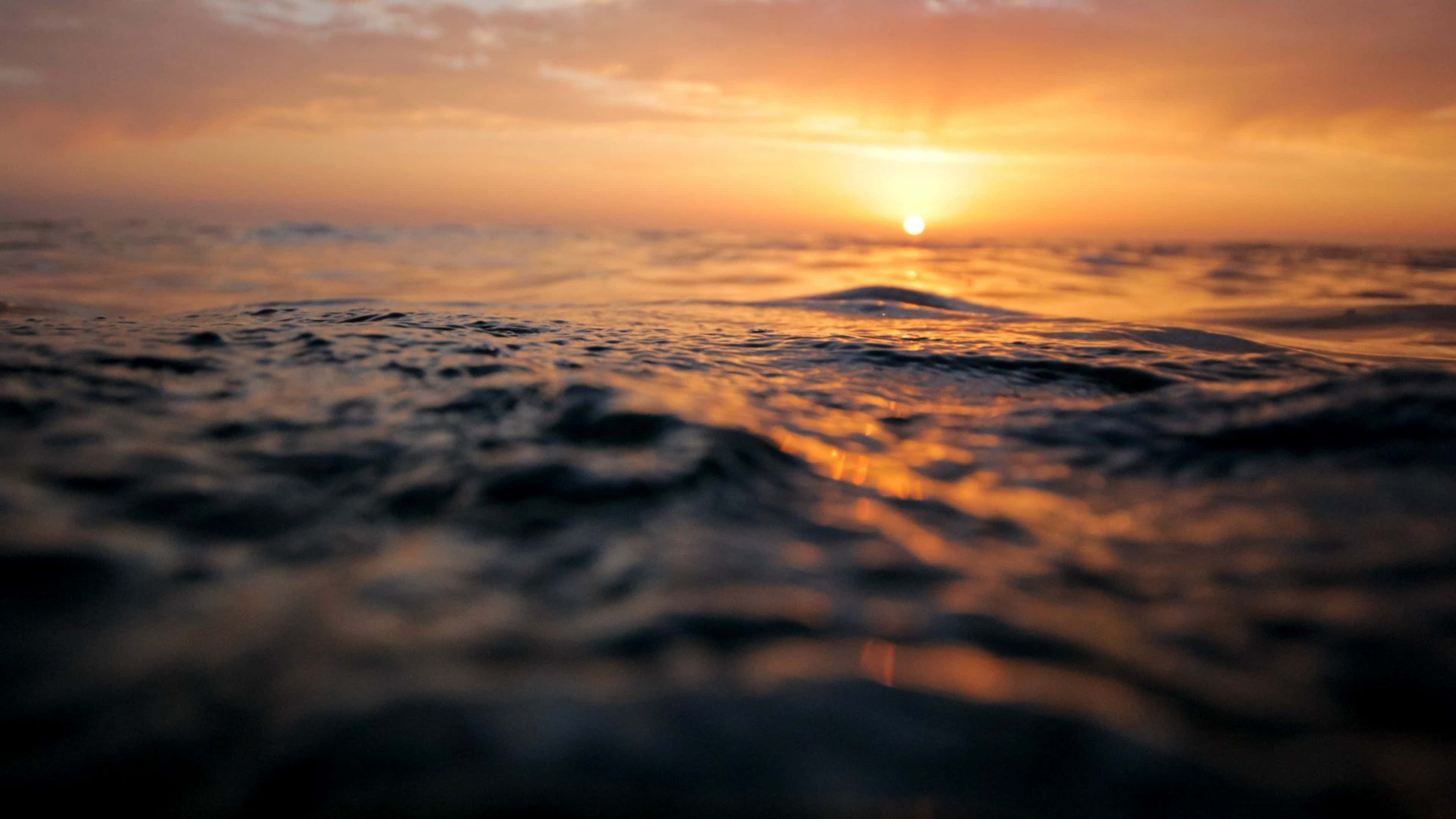 Sunset, ocean waves, golden light, 4K Desktop Wallpaper