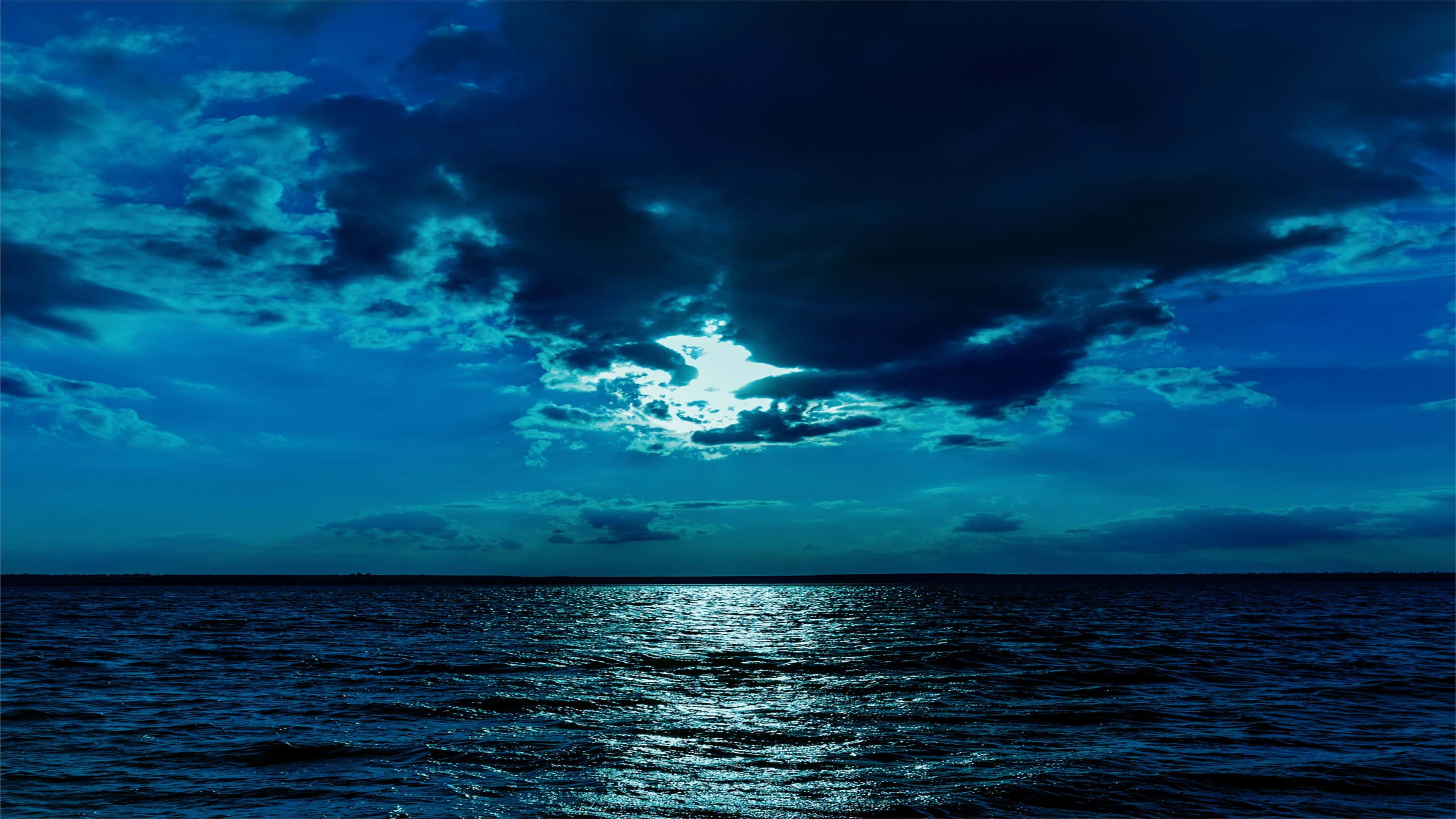 ocean, twilight sky, moonlight, 4K Desktop Wallpaper