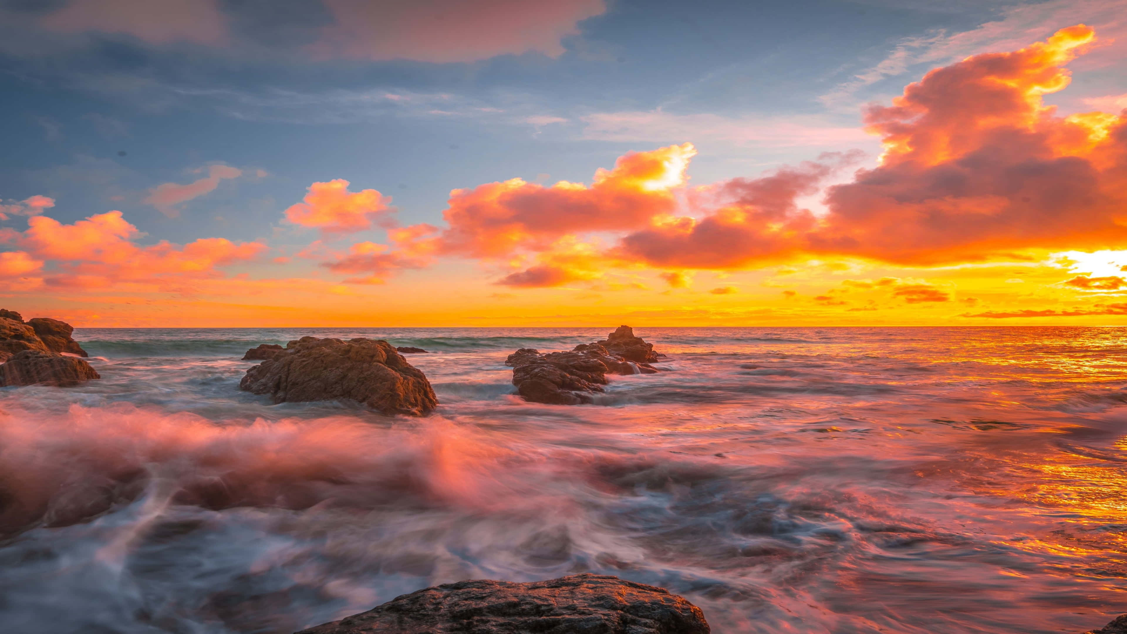 Ocean 4K iPad, Sunset, fiery orange, 4K Desktop Wallpaper