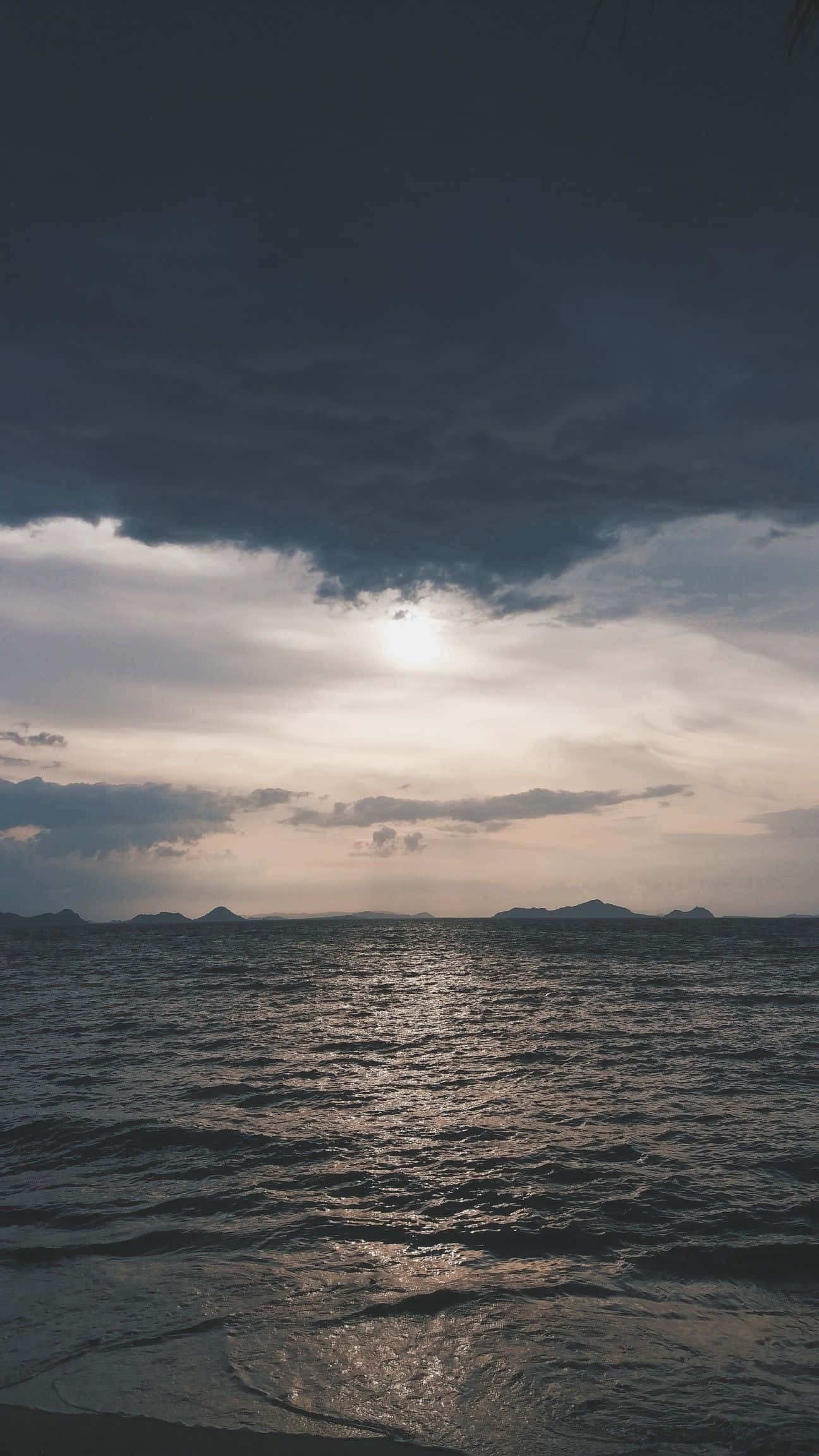 ocean, sunlight, dark storm clouds, Full HD Phone Wallpaper