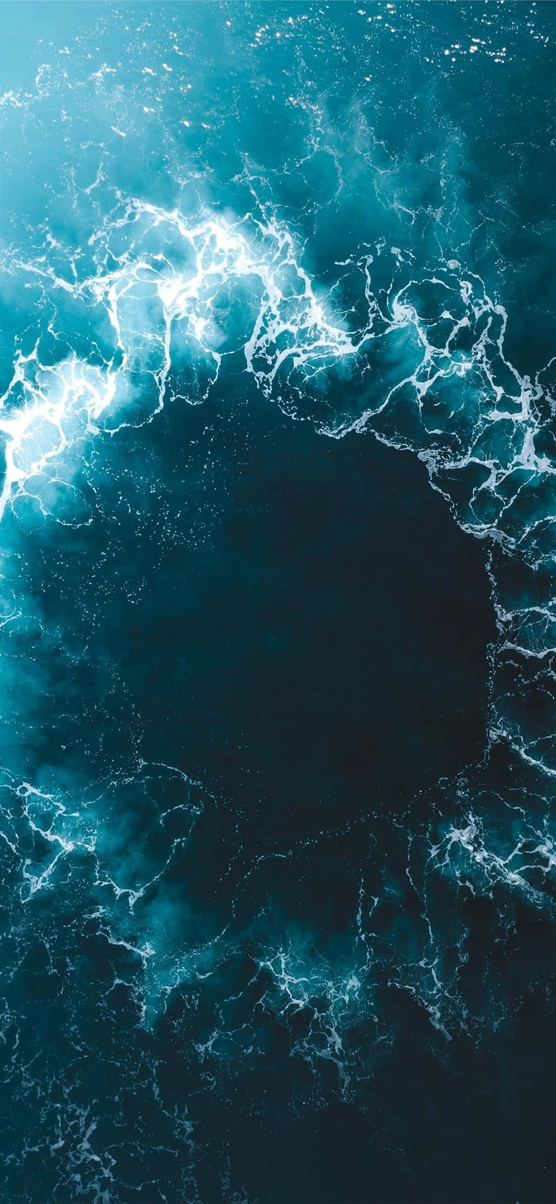 Ocean Aesthetic Phone, turbulent turquoise ocean waves, circular pattern, Full HD Phone Wallpaper