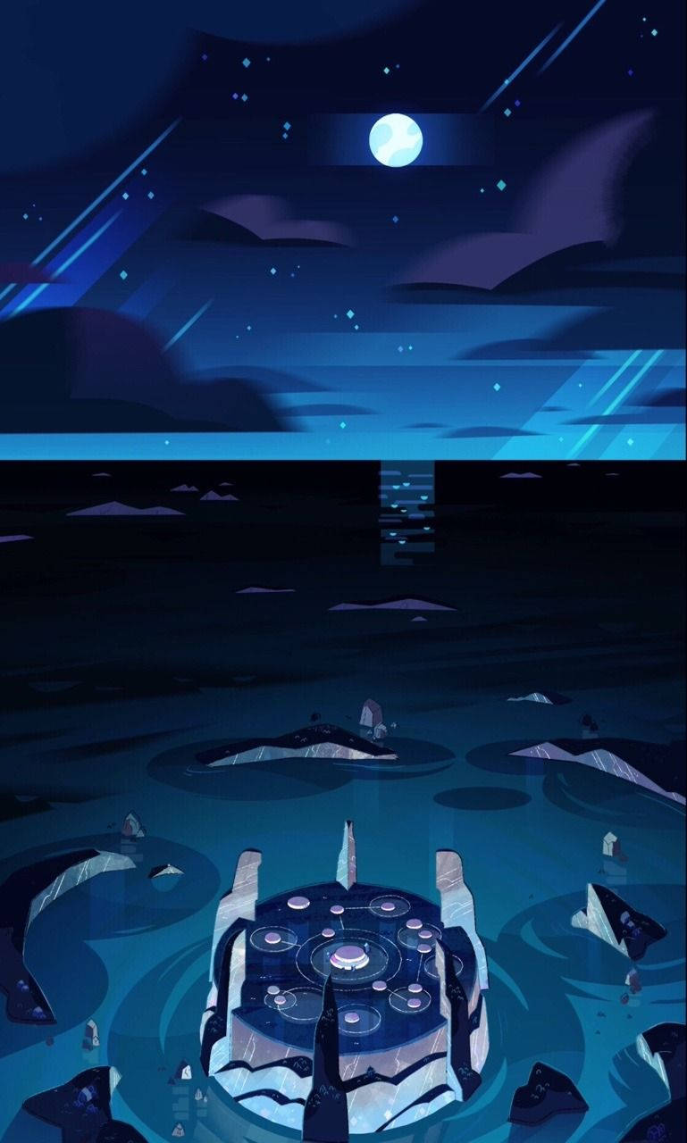 blue ocean aesthetic phone, glowing blue futuristic structure, dark water surface, HD Phone Wallpaper
