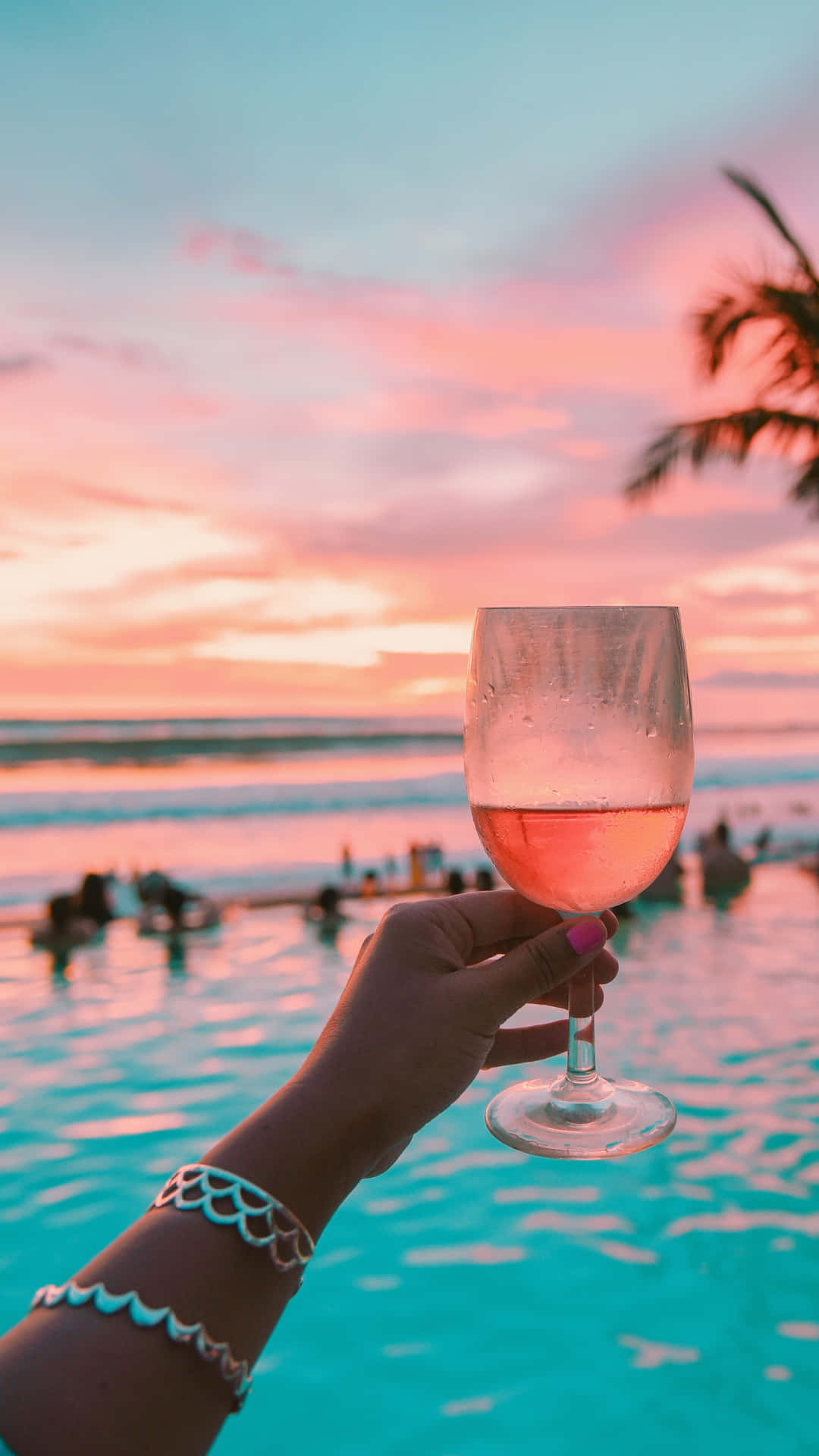 ocean aesthetic phone, sunset, turquoise pool, Full HD Phone Wallpaper