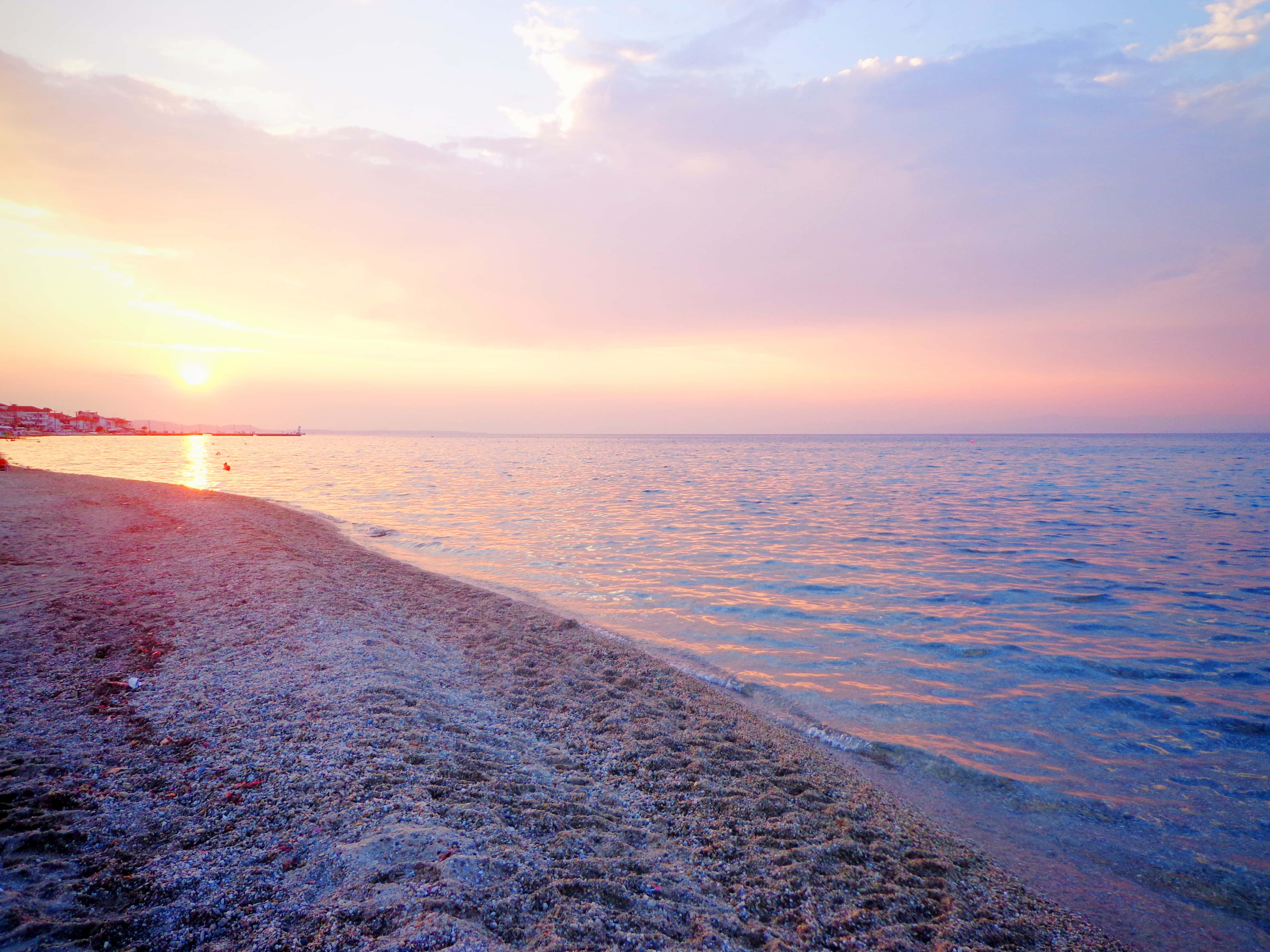 Ocean Beach, Sunset, pink, 4K Desktop Wallpaper