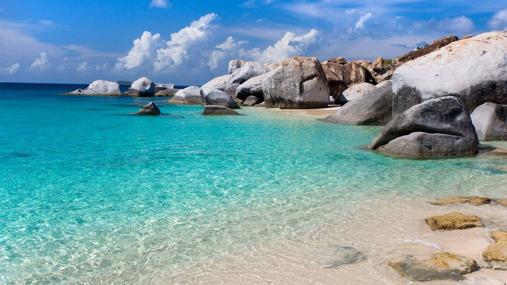 Ocean Beach, turquoise water, sandy shore, Full HD Desktop Wallpaper