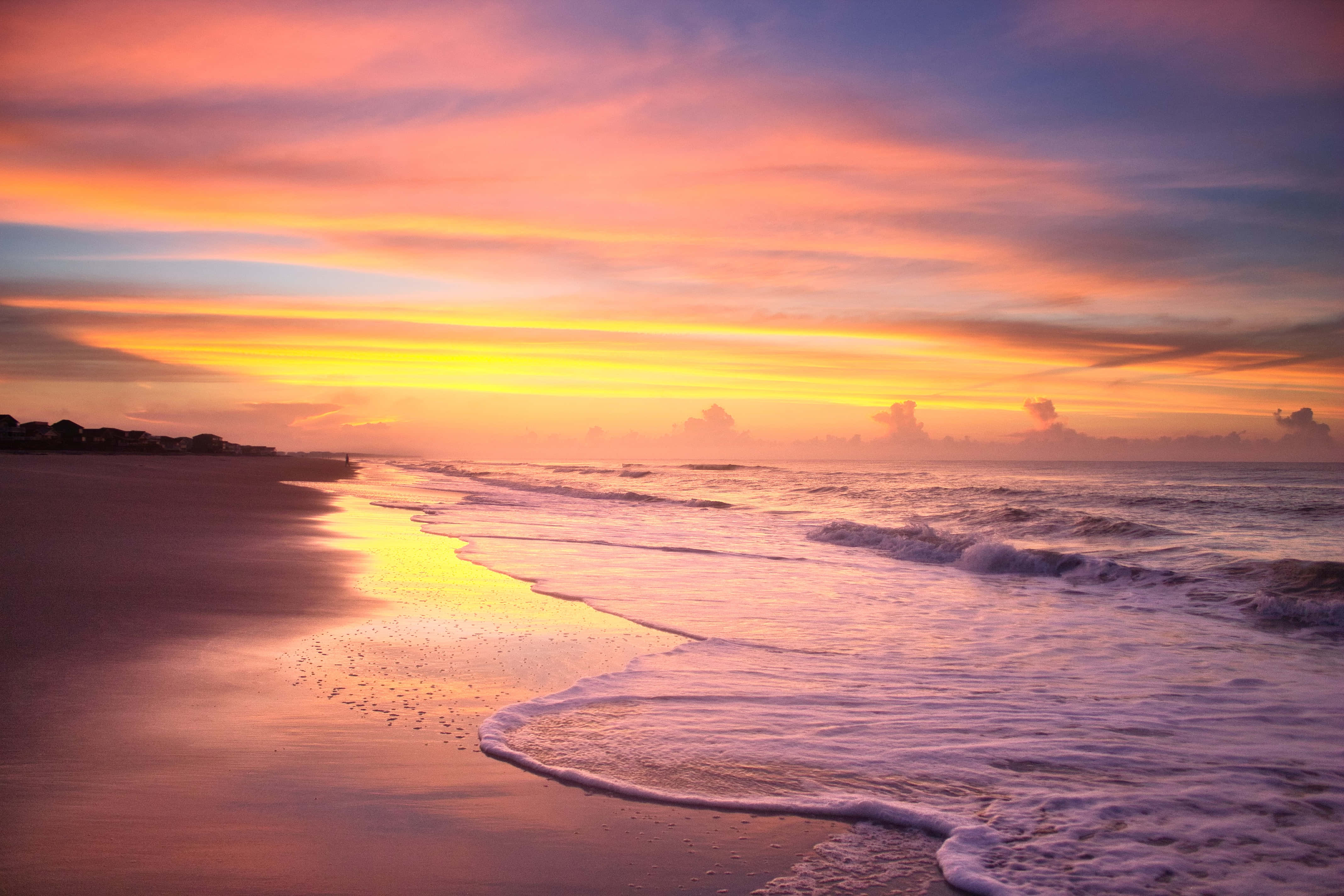 Ocean Beach, sunset, vibrant orange and pink clouds, 4K Desktop Wallpaper