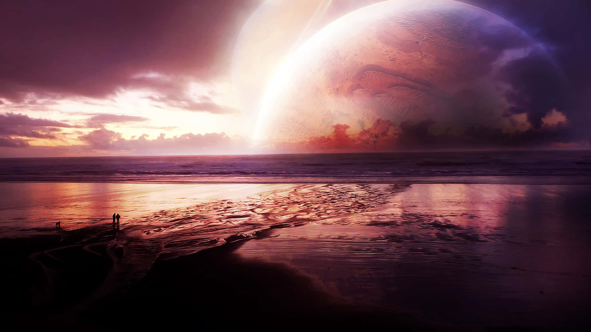 Ocean Beach, sunset, twilight, Full HD Desktop Wallpaper