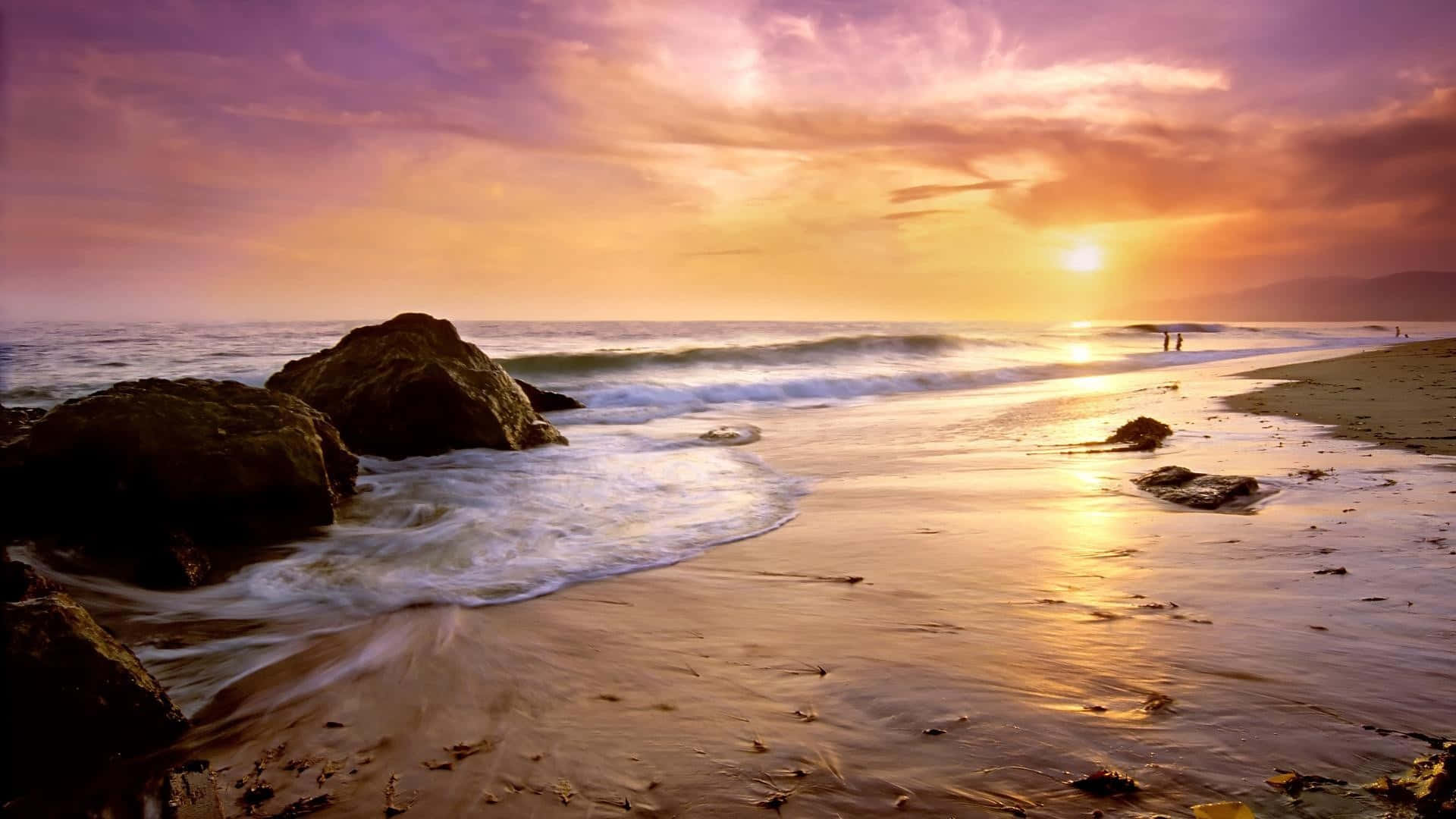 Ocean Beach, Sunset, ocean sky, Full HD Desktop Wallpaper