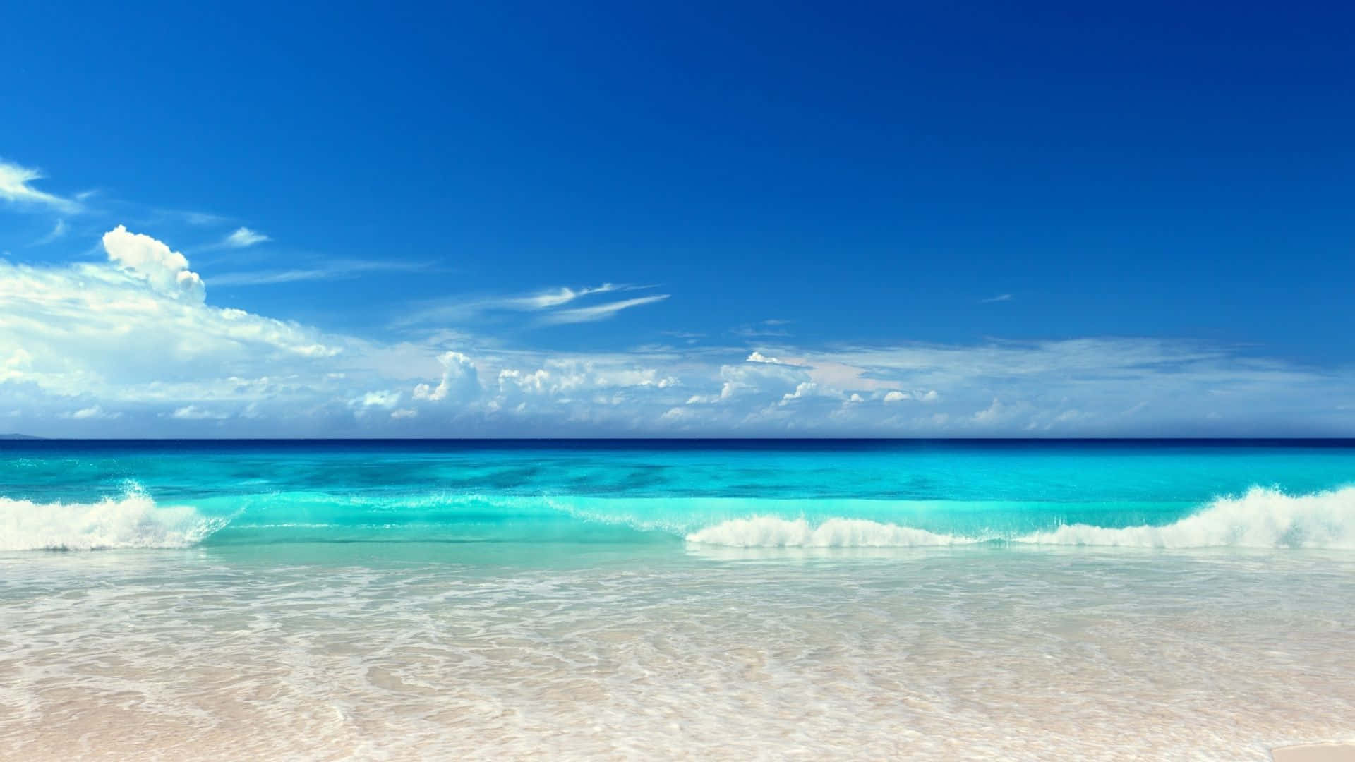 Ocean Beach, turquoise waves, pristine white sand beach, Full HD Desktop Wallpaper