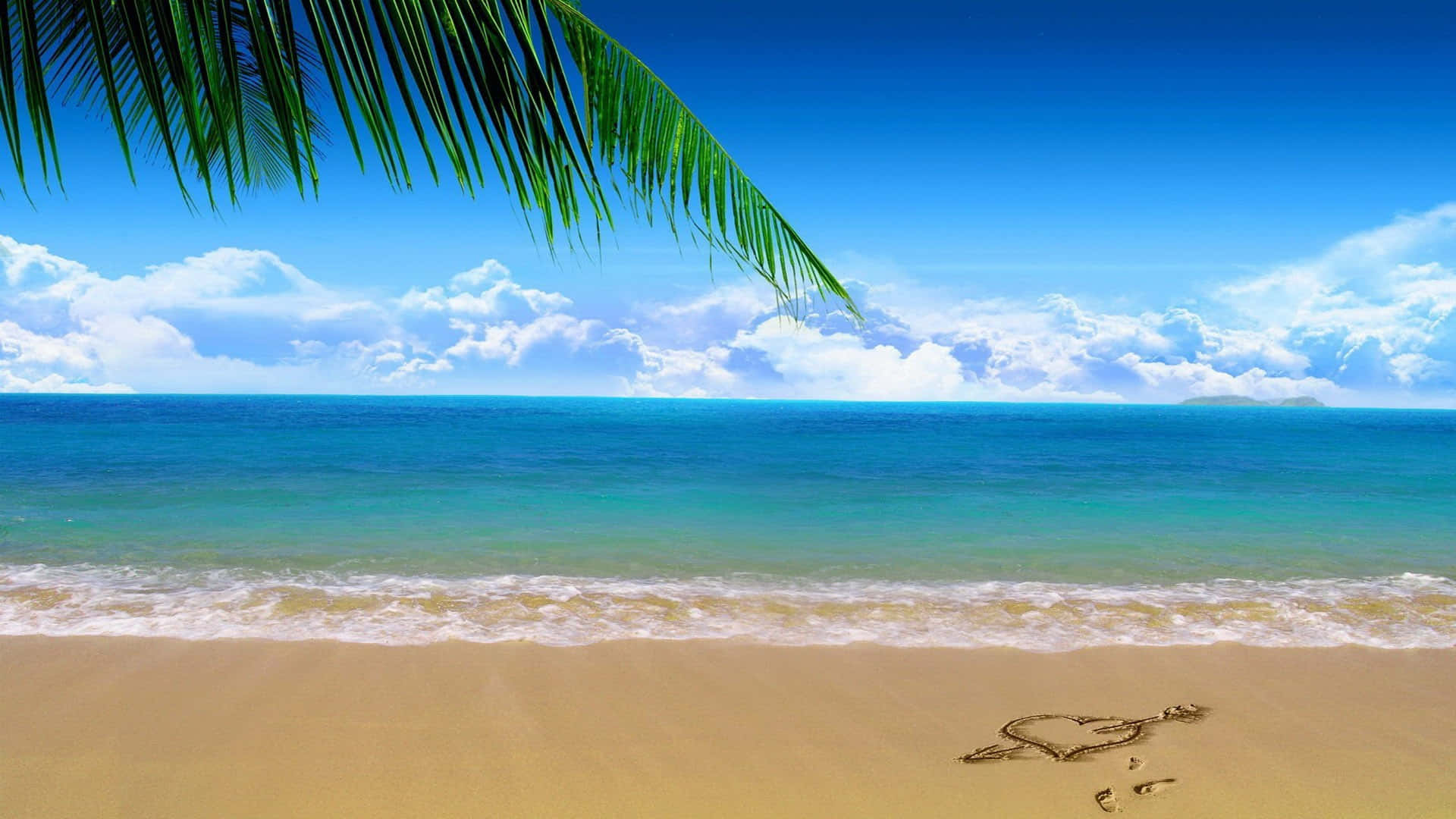 Ocean Beach, turquoise waves, golden sand, Full HD Desktop Wallpaper
