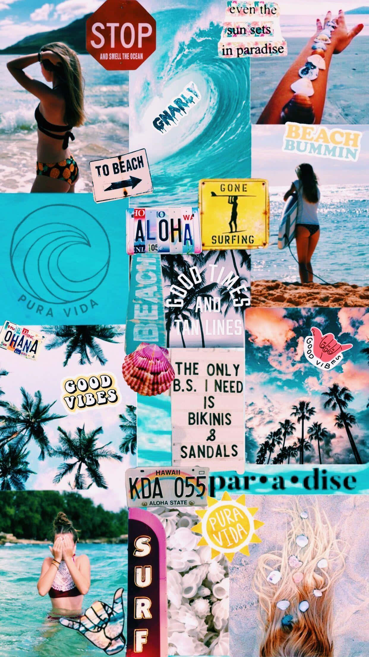 beach, surfboards, palm trees, Full HD Phone Wallpaper
