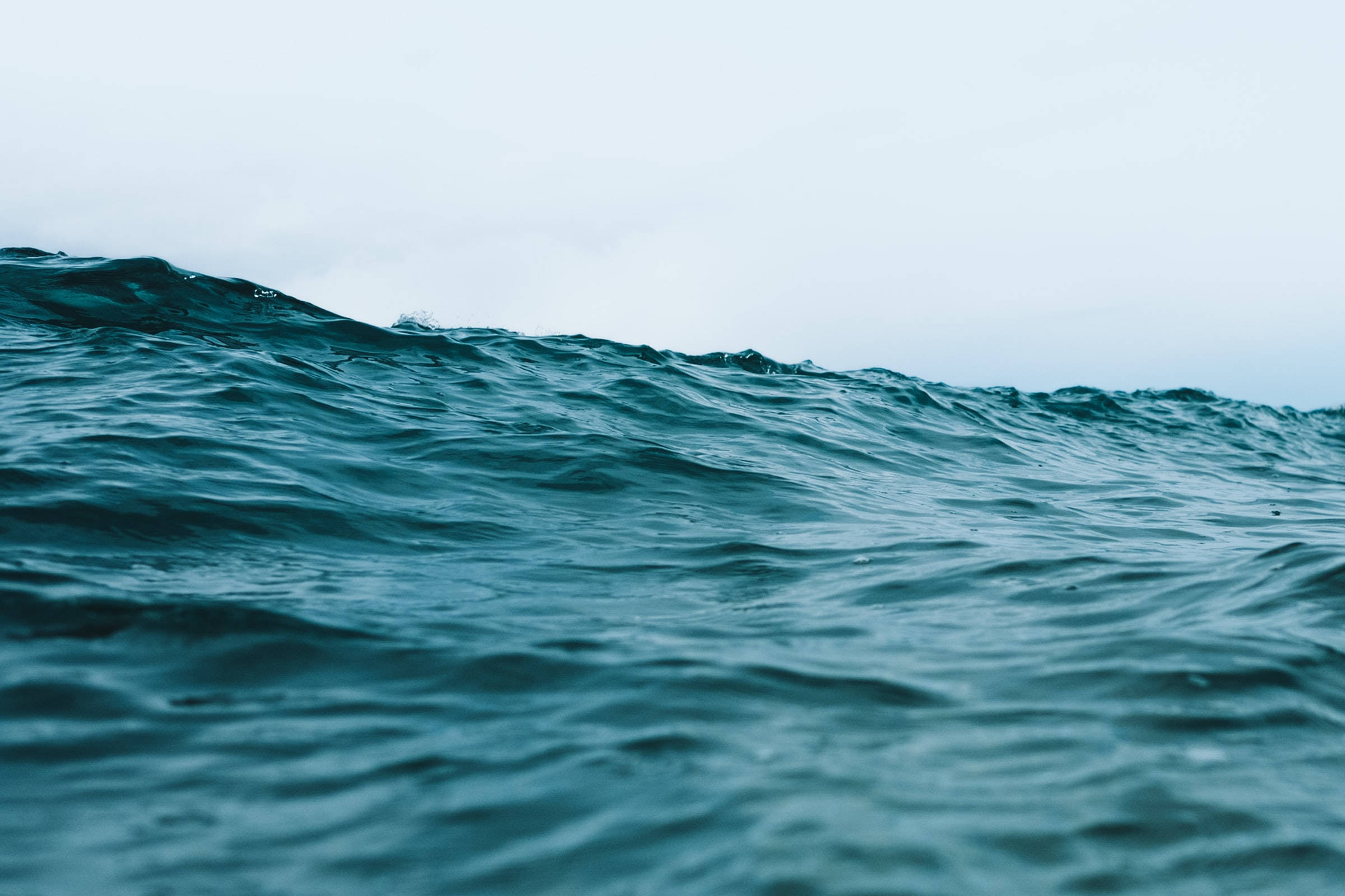 Ocean Blue, teal ocean waves, overcast sky, Full HD Desktop Wallpaper