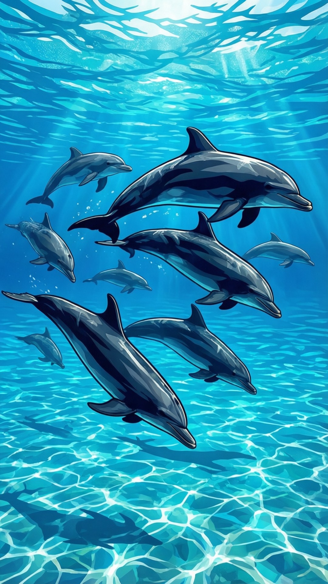 dolphin, silhouettes, clear water, Full HD Phone Wallpaper