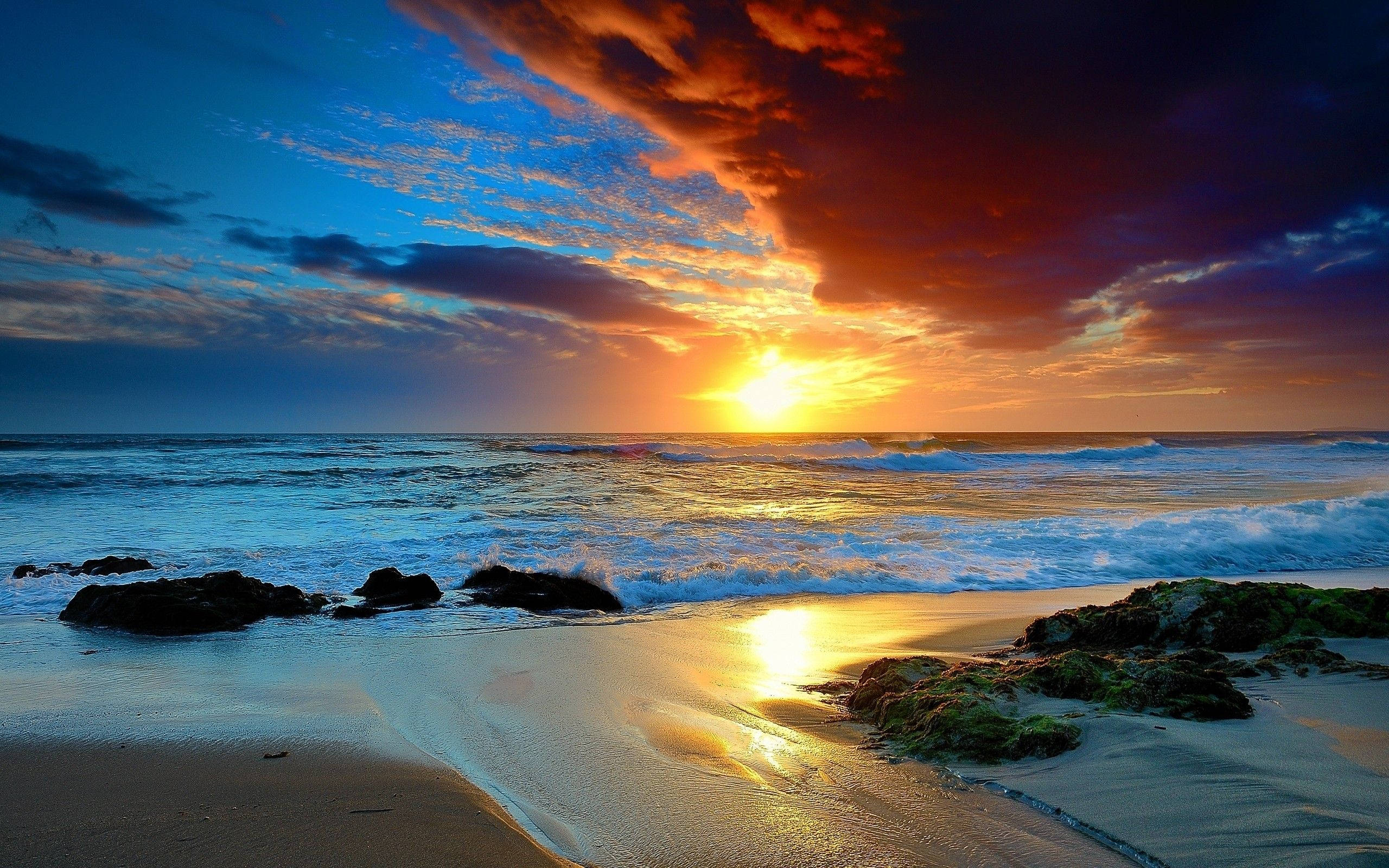 orange aesthetic, ocean sunset, fiery orange, 2K Desktop Wallpaper