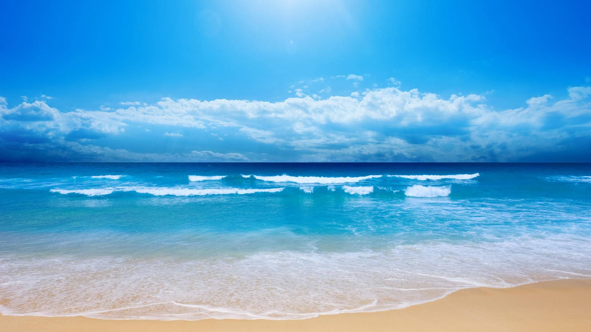 wavy shoreline, turquoise waves, golden sand, Full HD Desktop Wallpaper