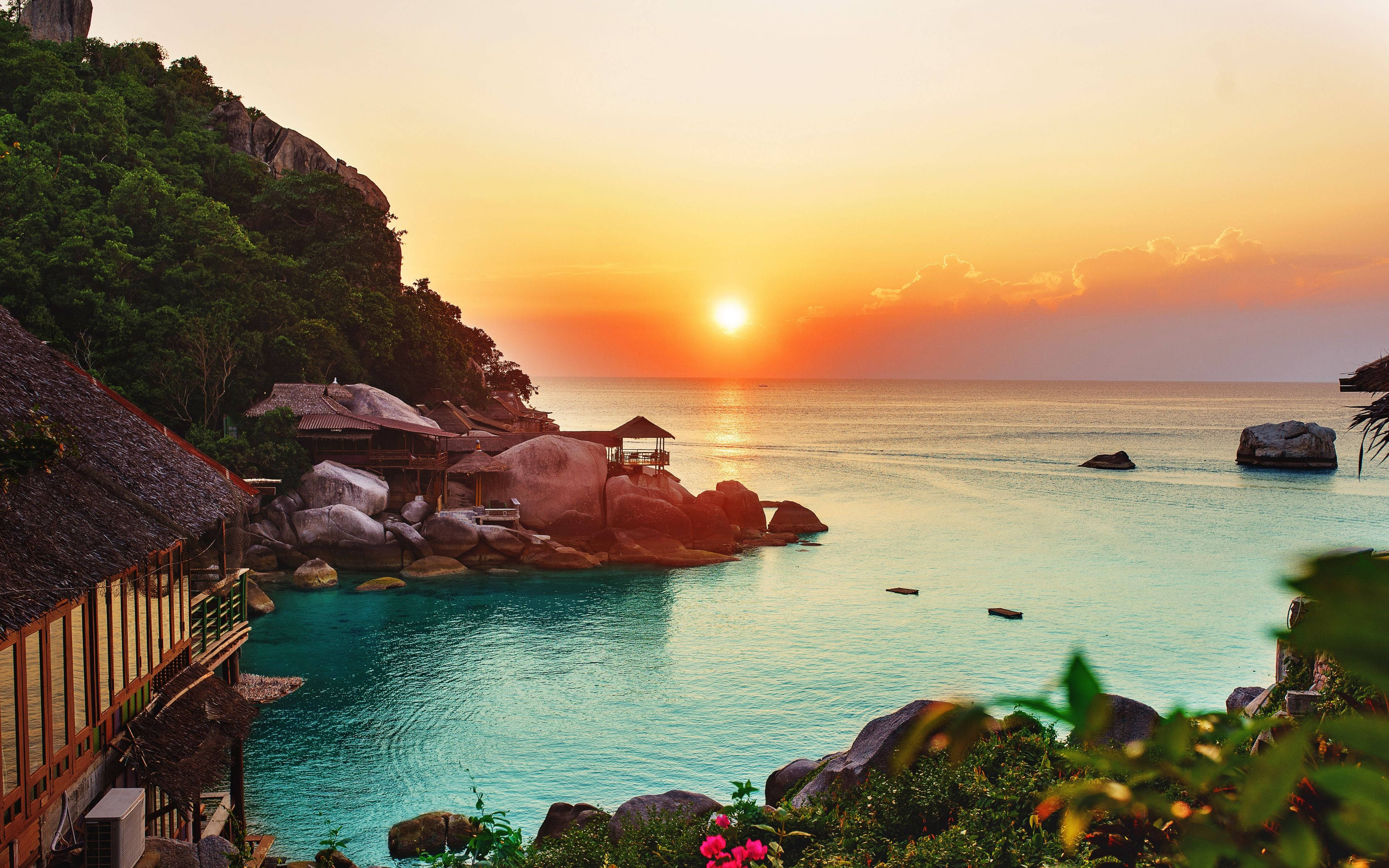 ocean, sunset, turquoise waters, 4K Desktop Wallpaper