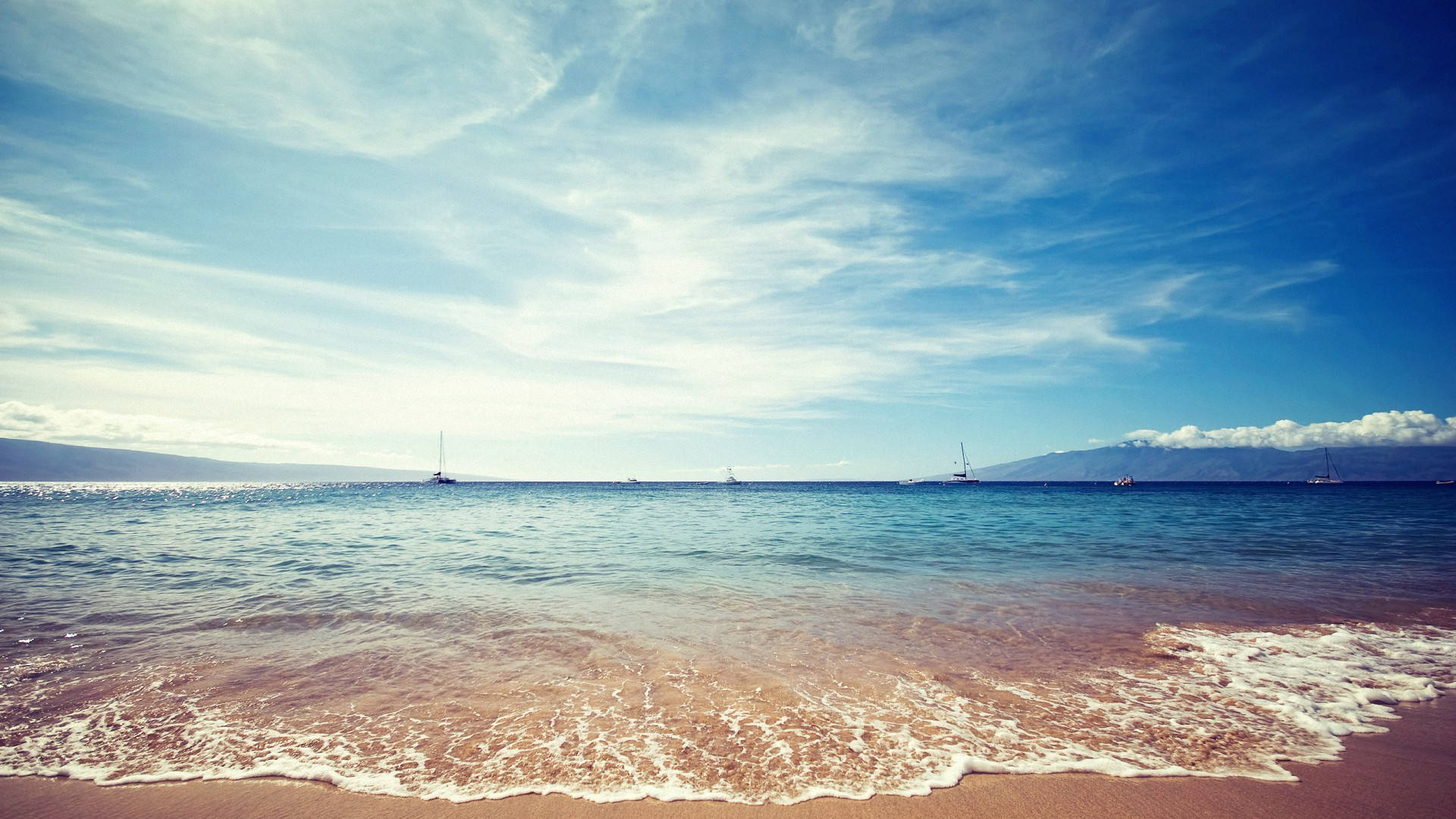 Ocean Desktop, turquoise ocean, pinkish sand beach, Full HD Desktop Wallpaper