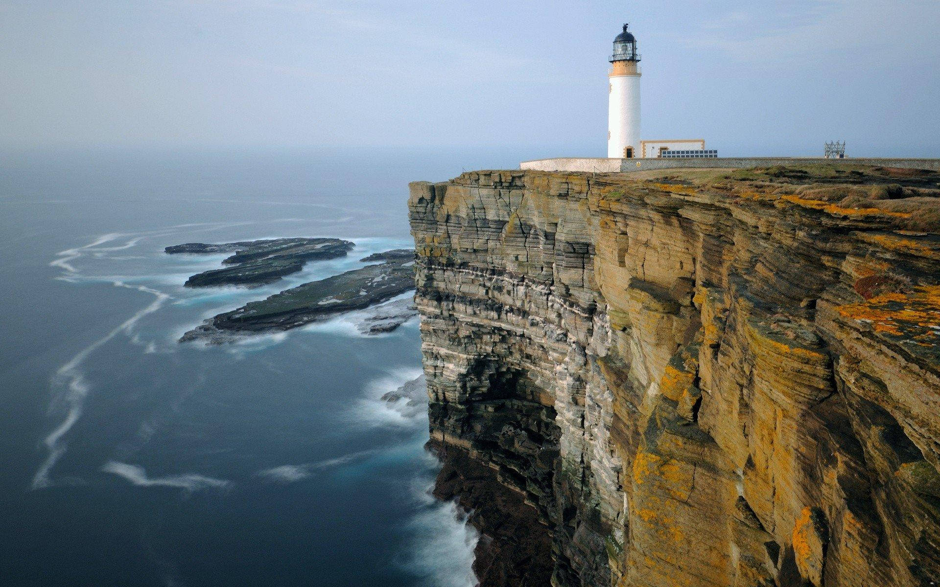 lighthouse, ocean, cliff side, Full HD Desktop Wallpaper