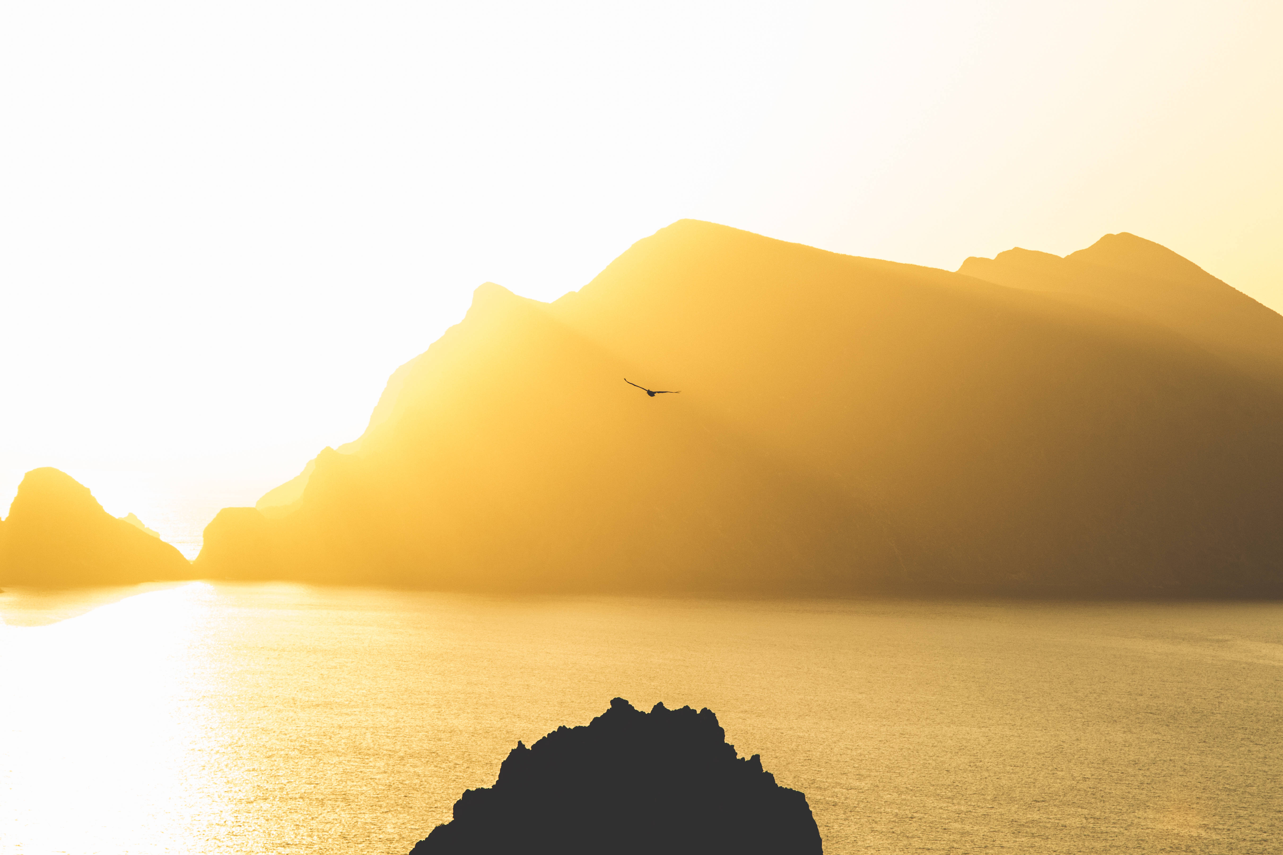 yellow aesthetic, ocean desktop, golden waters, 5K Desktop Wallpaper