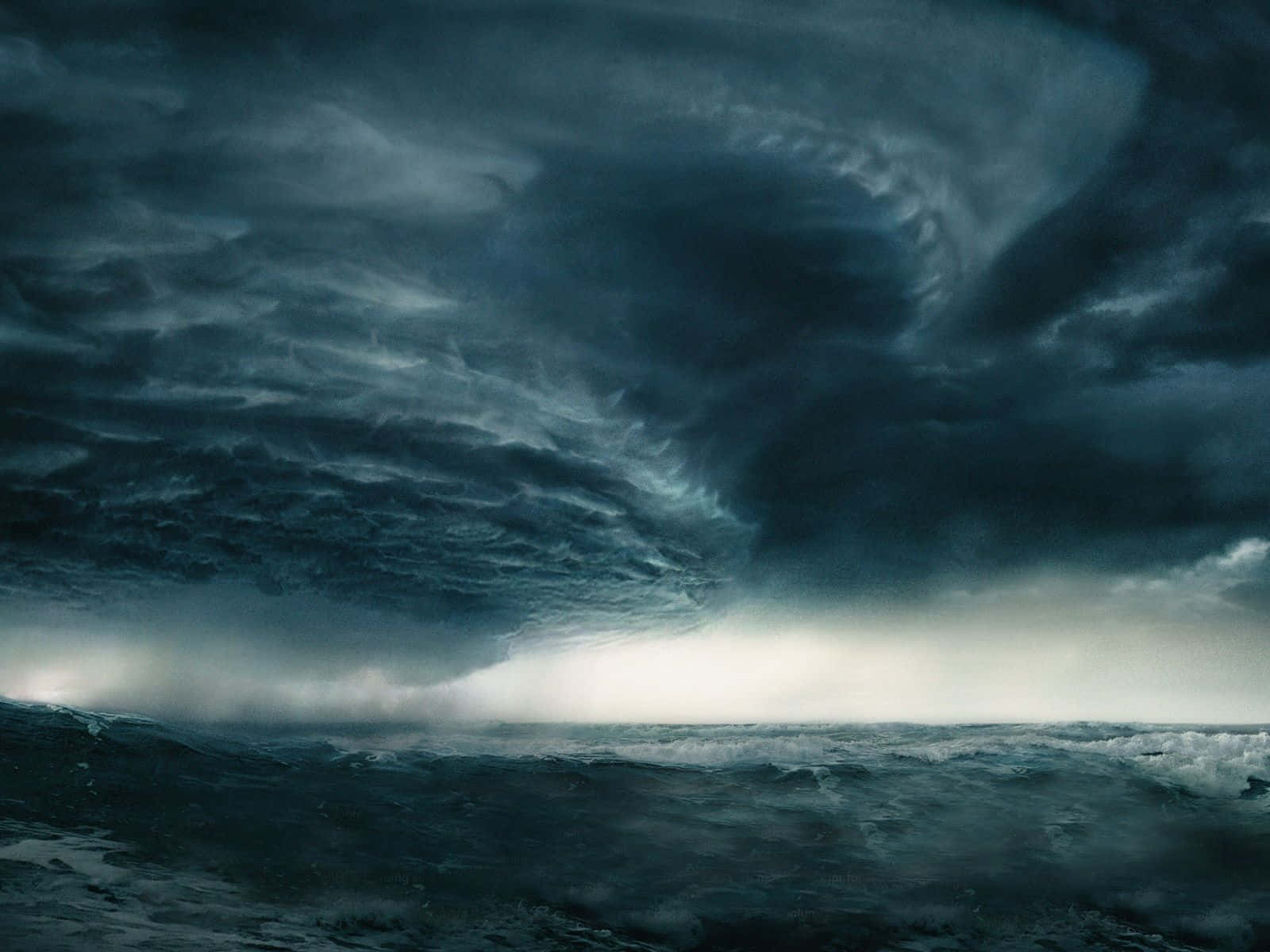 Ocean Storm, churning ocean, swirling vortex of dark clouds, HD Desktop Wallpaper