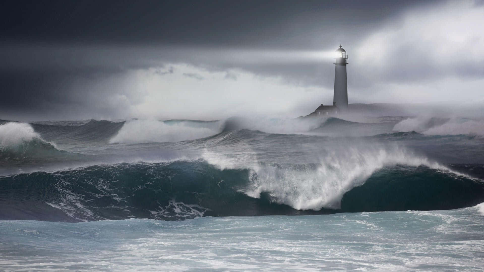 Ocean Storm, lighthouse, ocean, Full HD Desktop Wallpaper