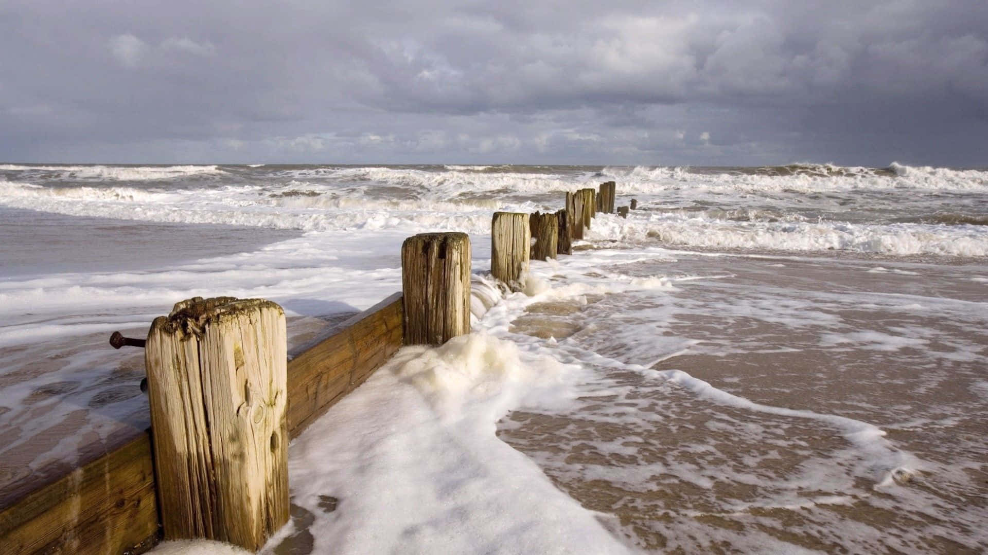 Ocean Storm, stormy beach, dark cloudy sky, Full HD Desktop Wallpaper