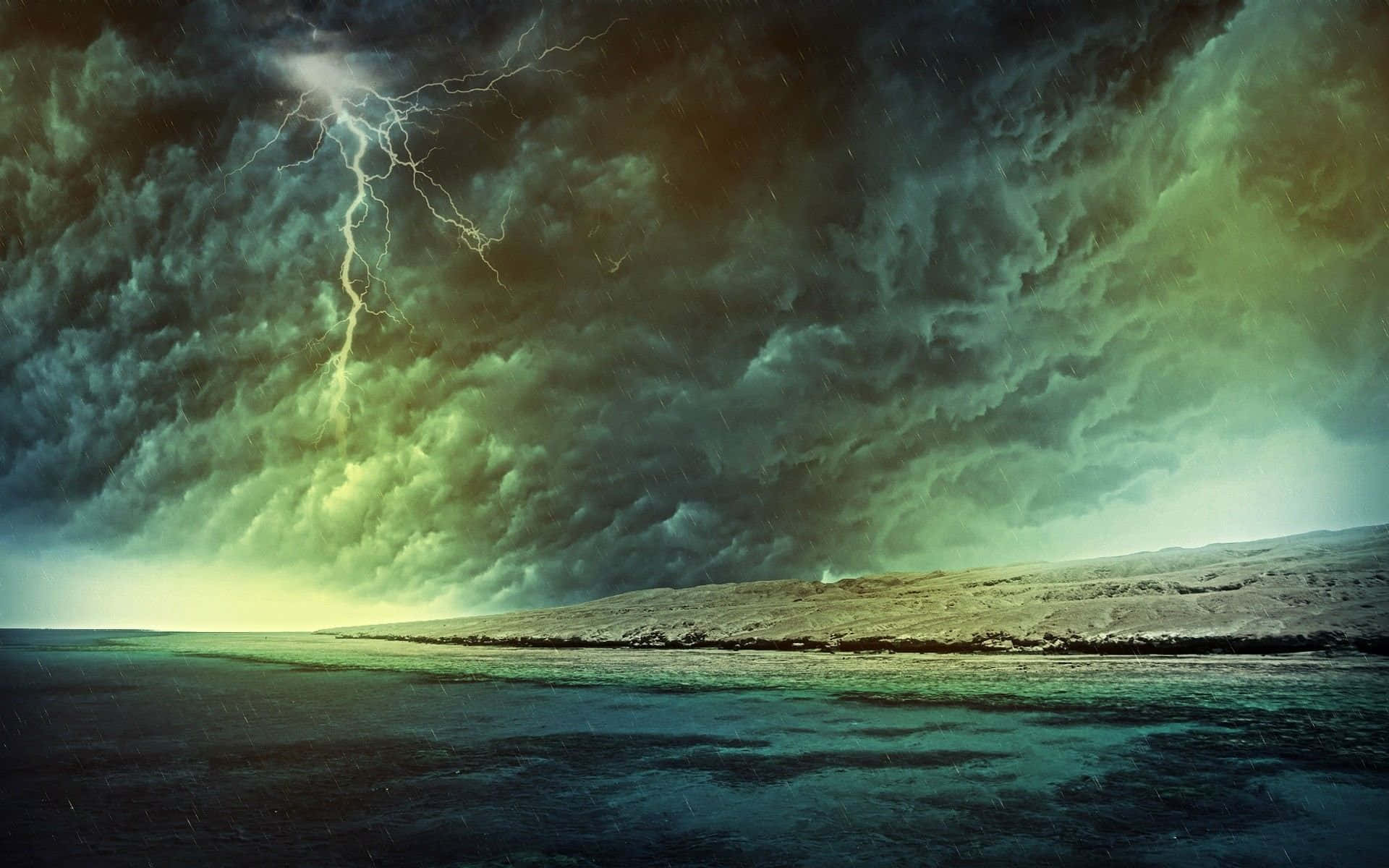 Ocean Storm, lightning bolt, stormy sea, Full HD Desktop Wallpaper