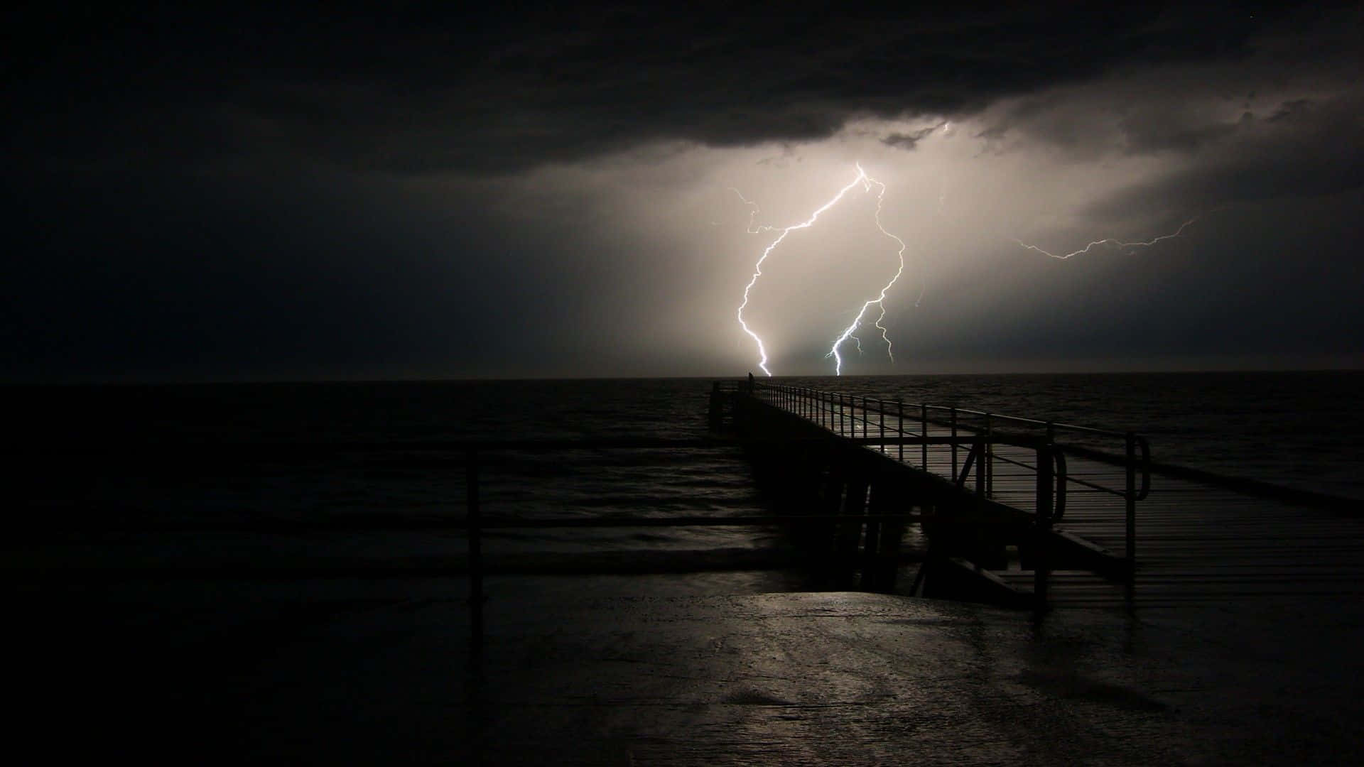 Ocean Storm, pier, stormy sea, Full HD Desktop Wallpaper