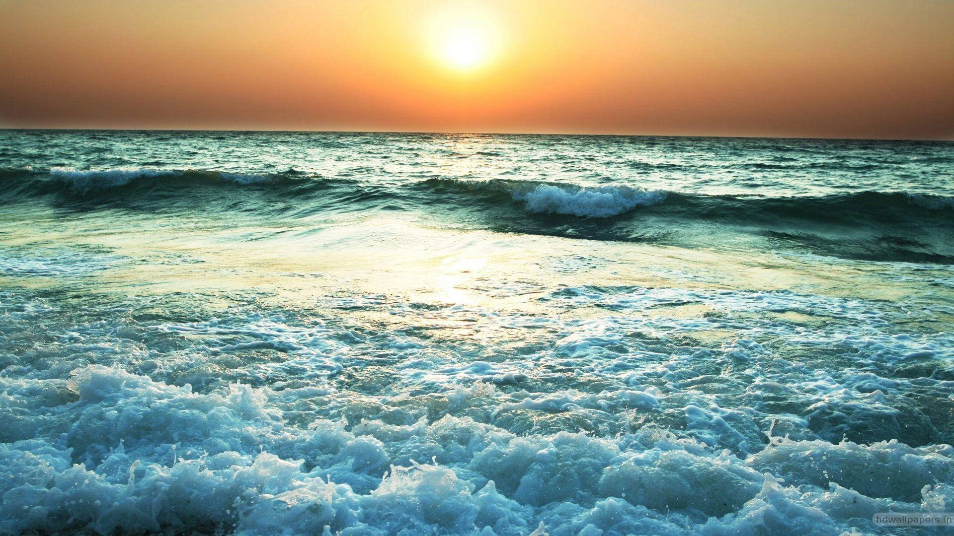 Ocean Sunset, warm orange, cool teal, Full HD Desktop Wallpaper