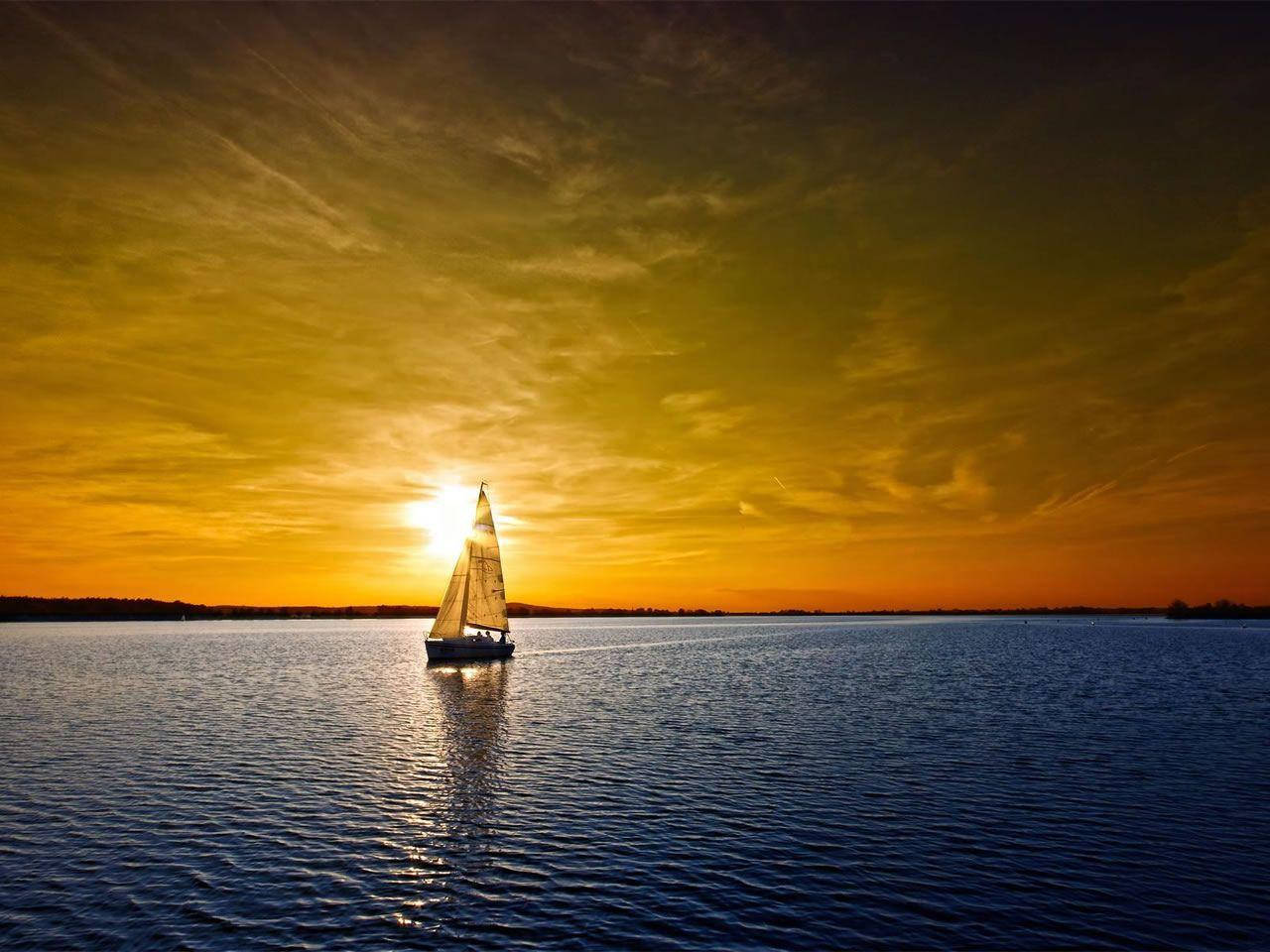 sailing boat, ocean sunset, calm waters, HD Desktop Wallpaper