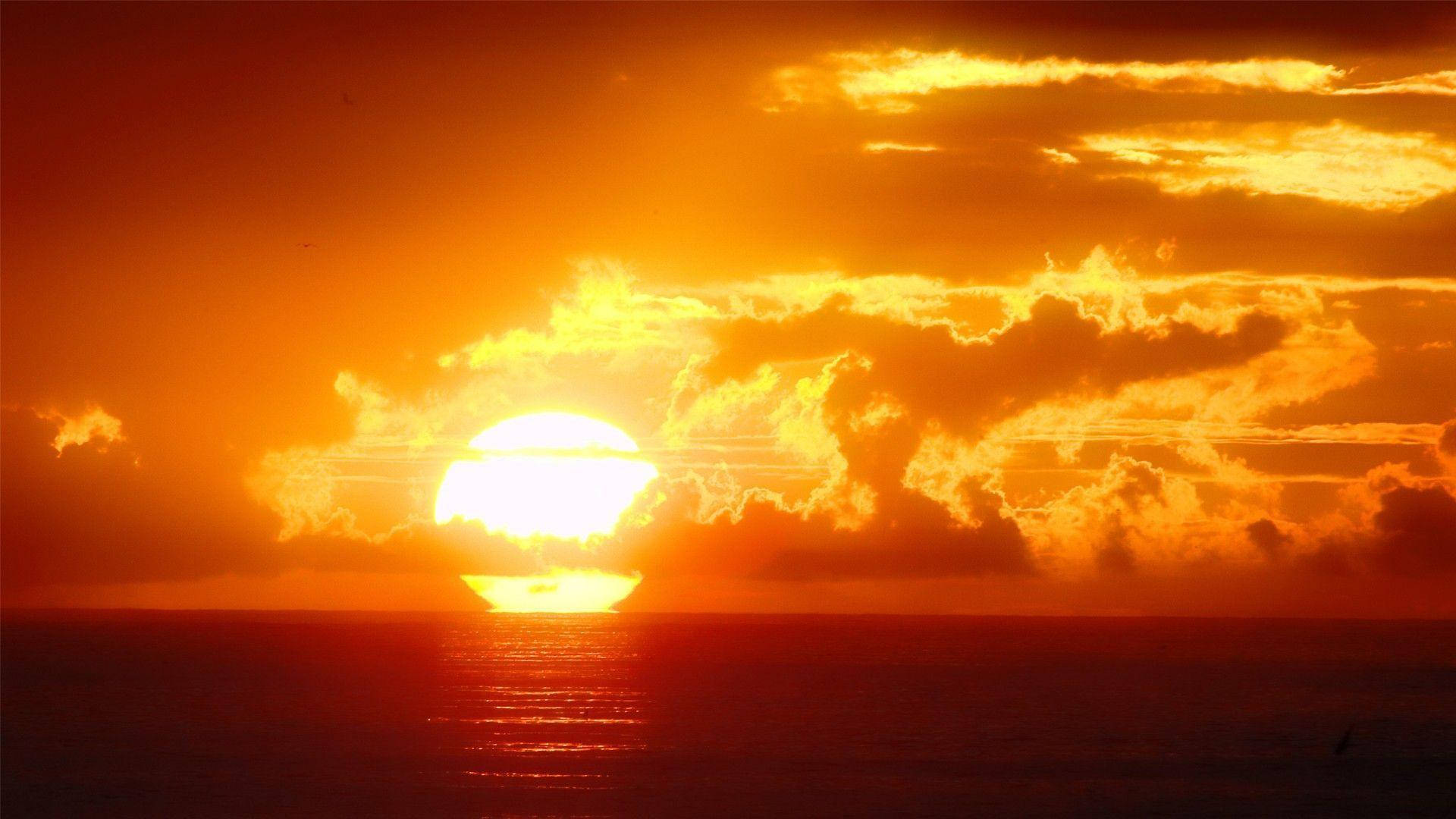 Ocean Sunset, Sunset, fiery orange, Full HD Desktop Wallpaper