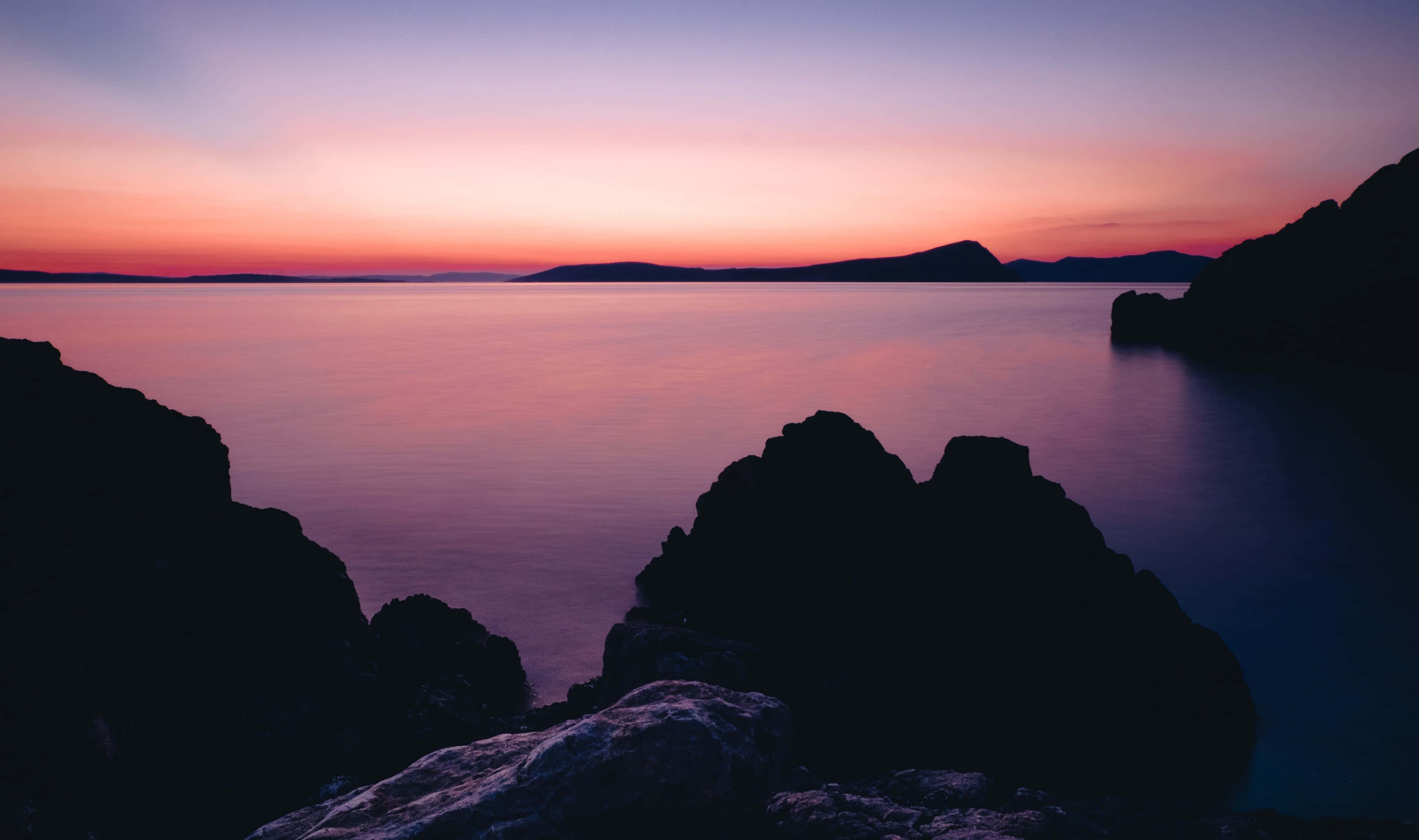 Placid Ocean, sunset, pink, 4K Desktop Wallpaper