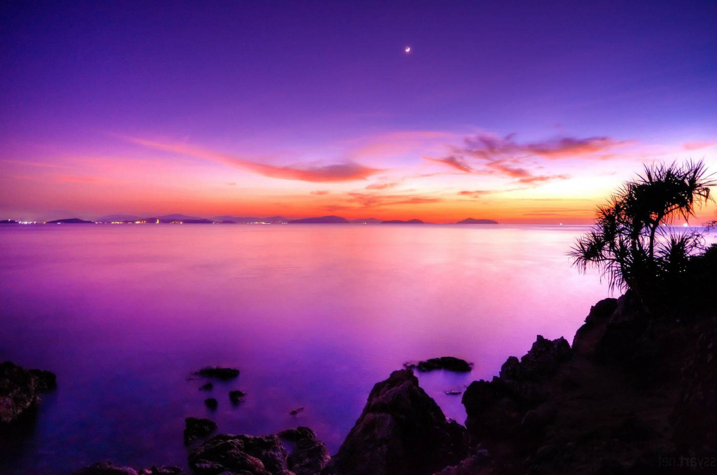 pink sunset, cliffs, twilight, HD Desktop Wallpaper