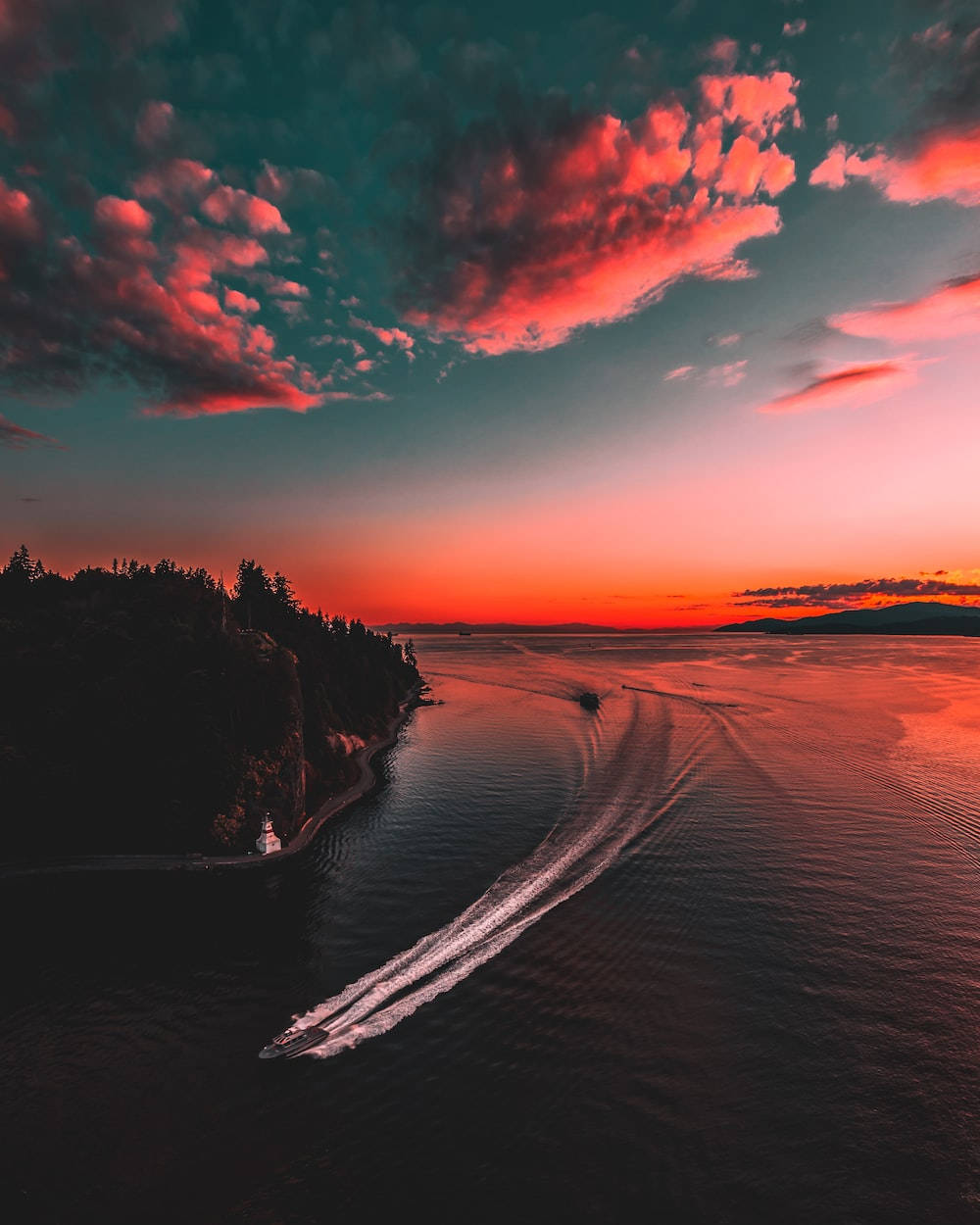 Ocean Sunset, red ocean, fiery sunset sky, SD Phone Wallpaper