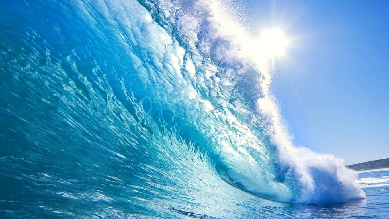 turquoise ocean wave, blazing sun, sparkling spray, HD Desktop Wallpaper