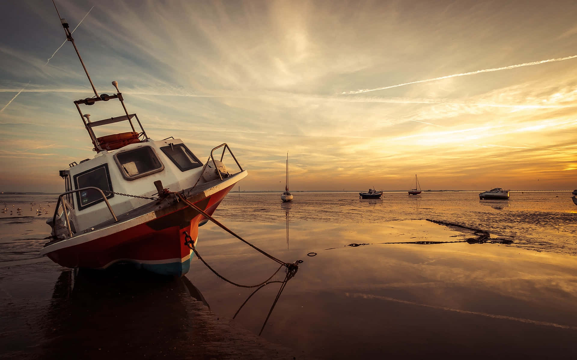 tides, 1920 x 1200, red and white fishing boat, Full HD Desktop Wallpaper
