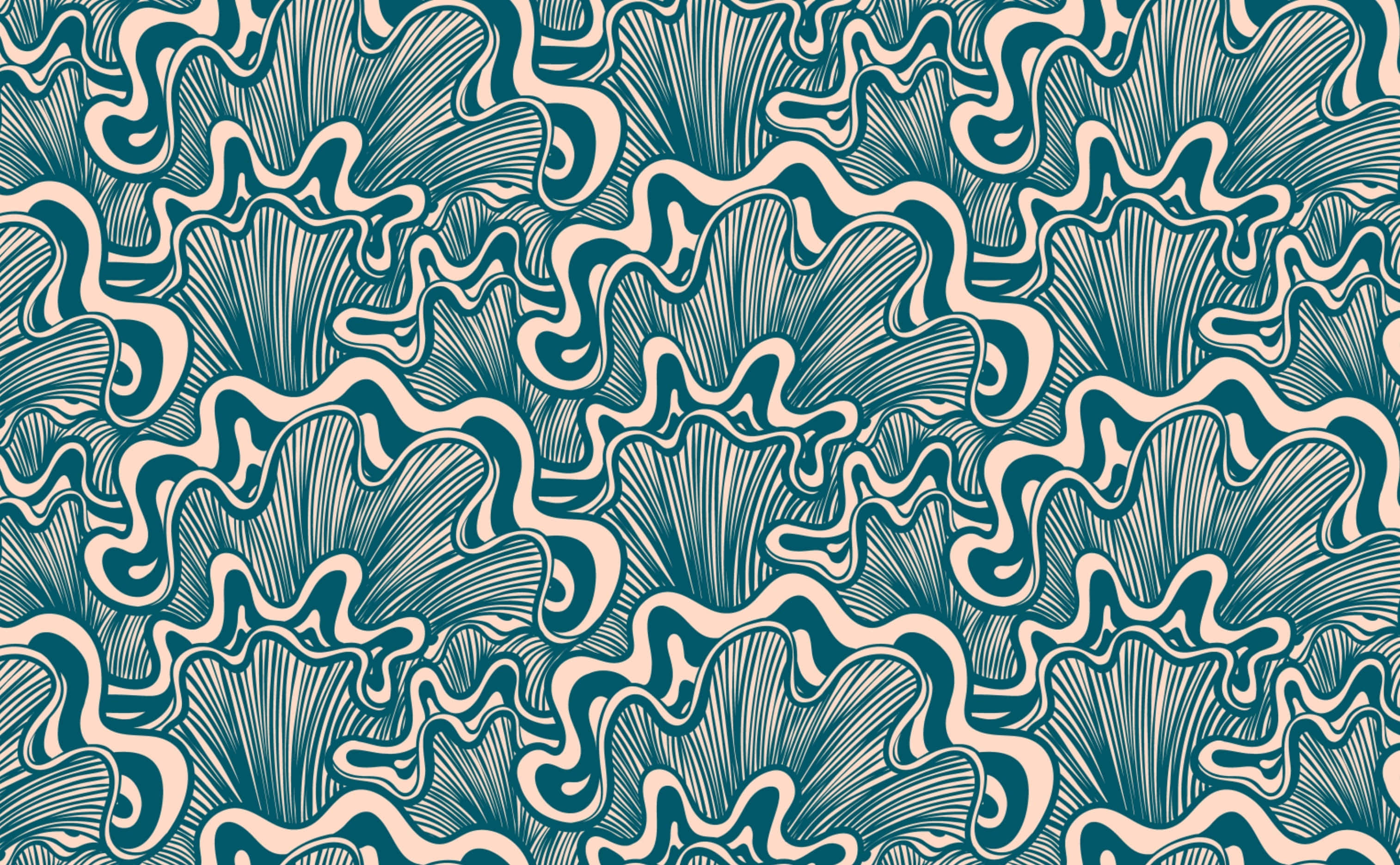 teal, cream, fan shapes, 2K Desktop Wallpaper