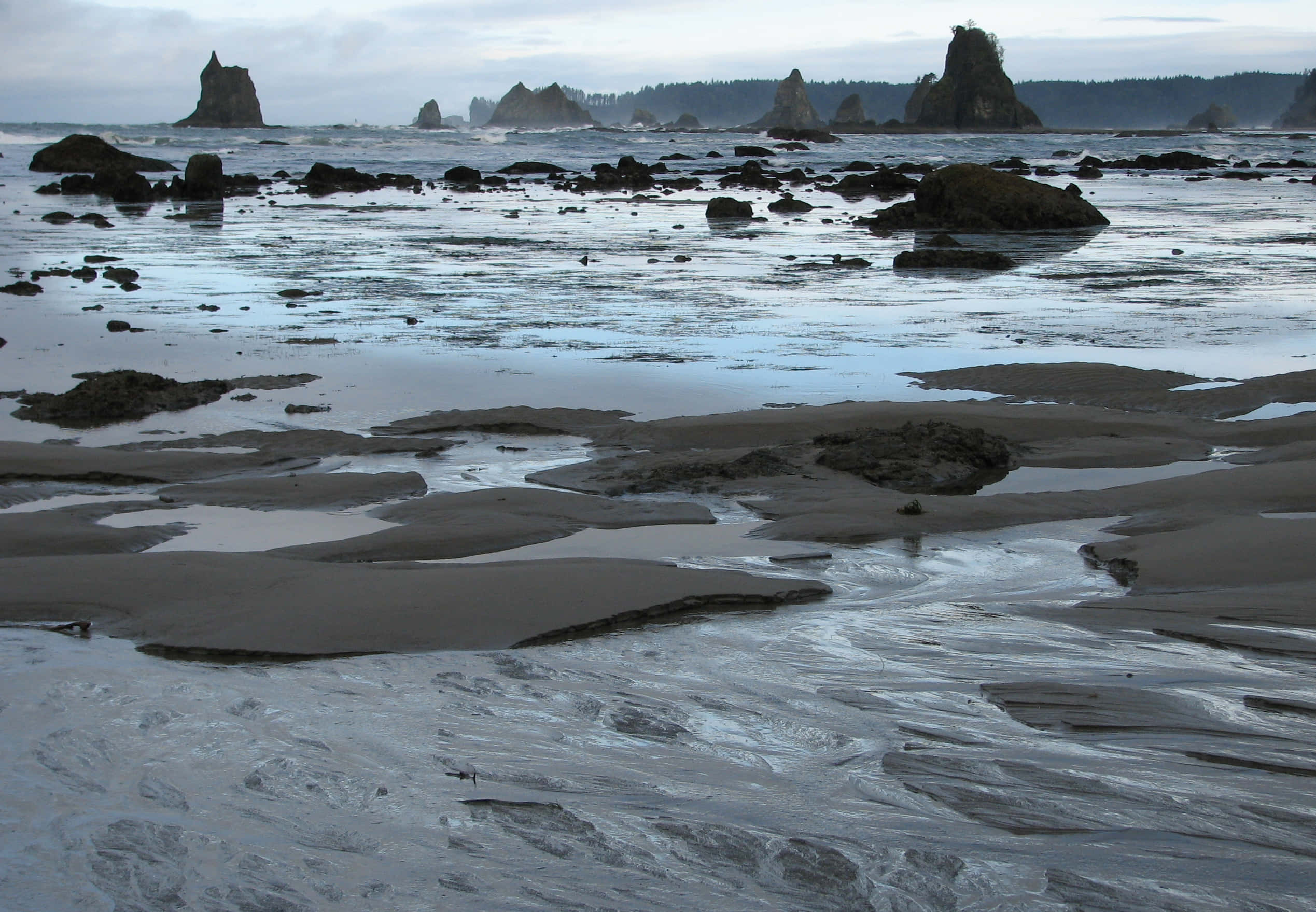 Ocean Tides, coastal scene, wet sand patterns, Full HD Desktop Wallpaper