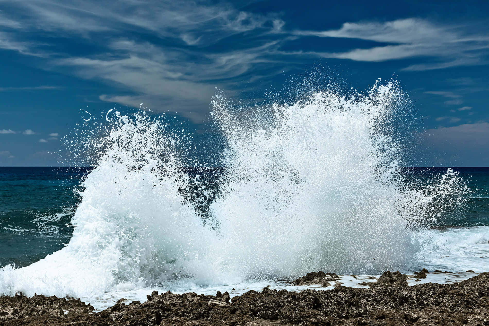 Ocean Tides, sunset, dark rocks, HD Desktop Wallpaper