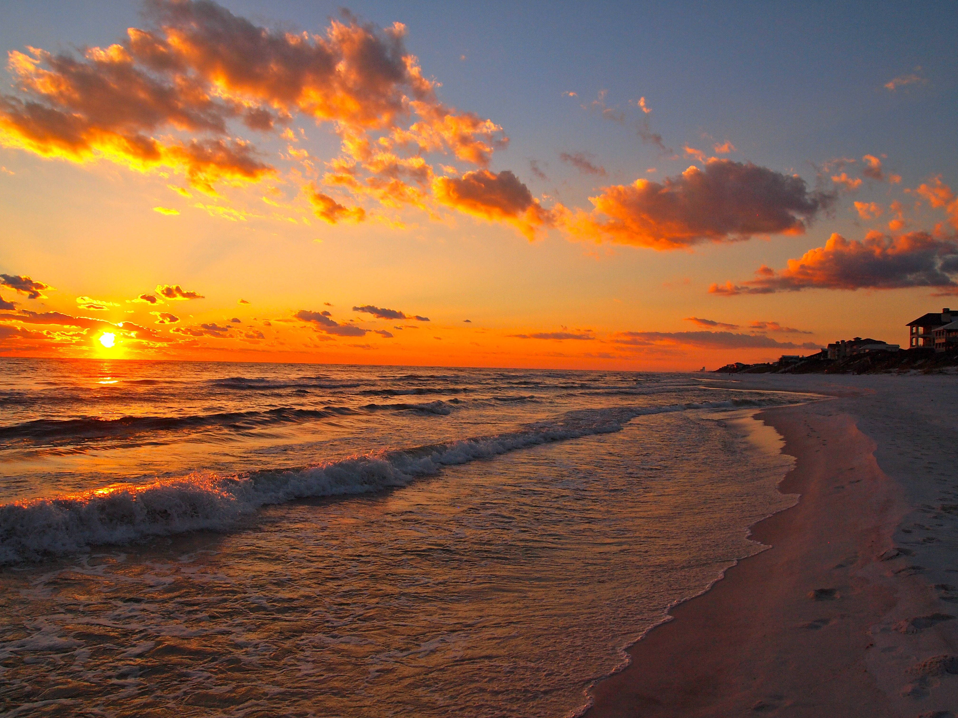 orange aesthetic, sunset, Florida beach, 4K Desktop Wallpaper