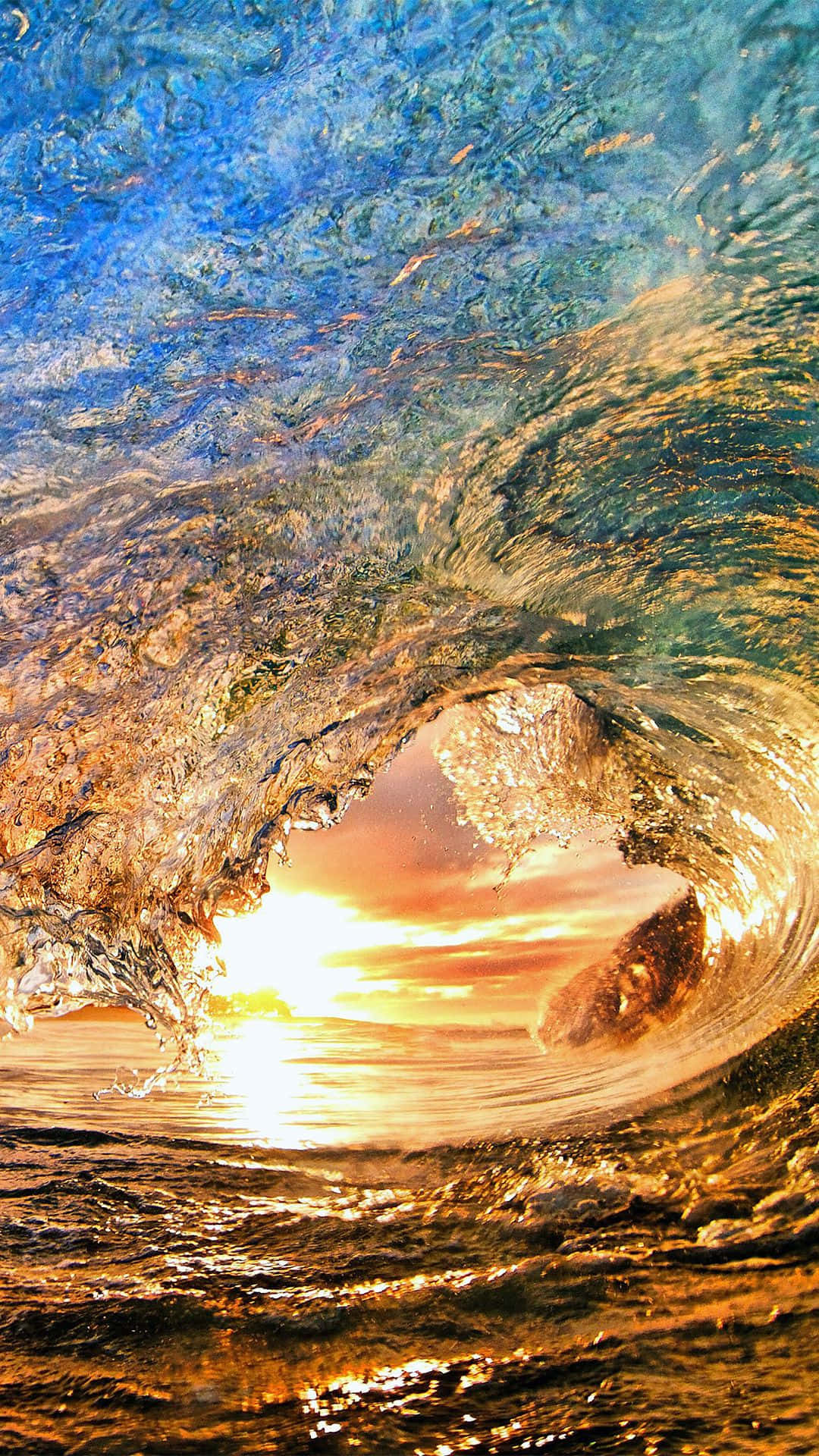 Sunrise, Ocean Wave, tunnel, Full HD Phone Wallpaper
