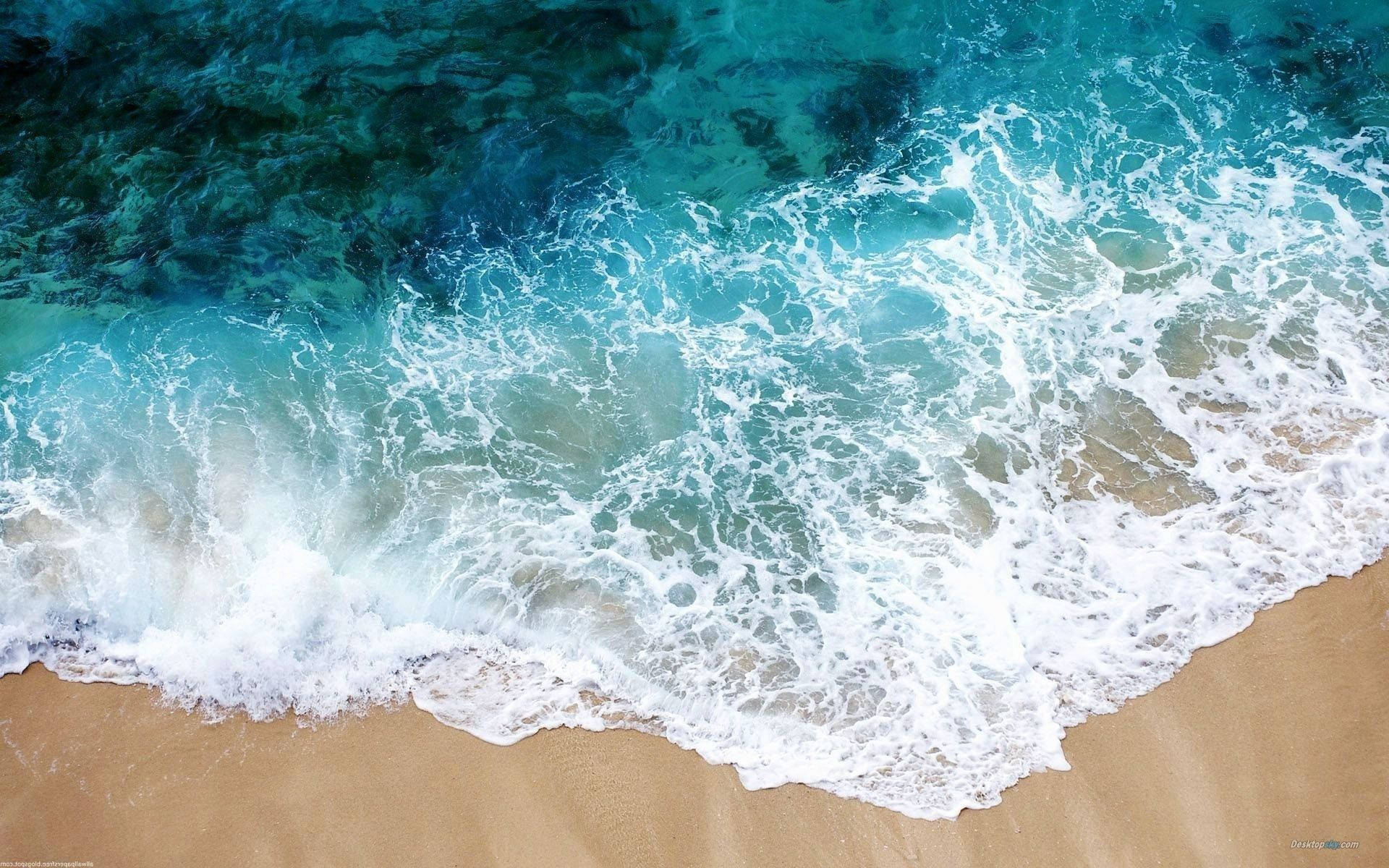 Ocean Waves, turquoise ocean, golden sand, Full HD Desktop Wallpaper